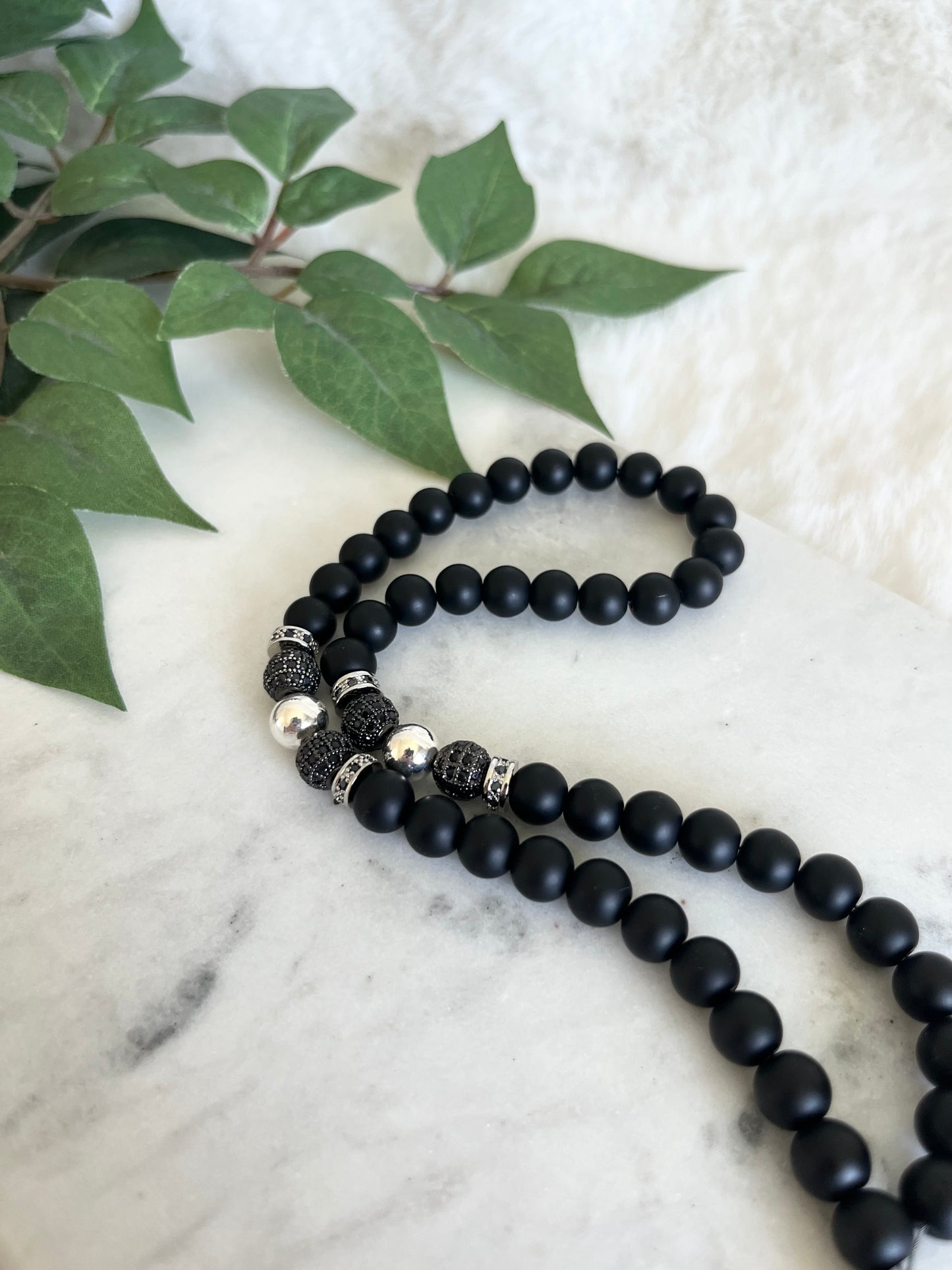 Tasbih - 50 Beads - Matte black - Al-Muhsinoon Pendant & Letter