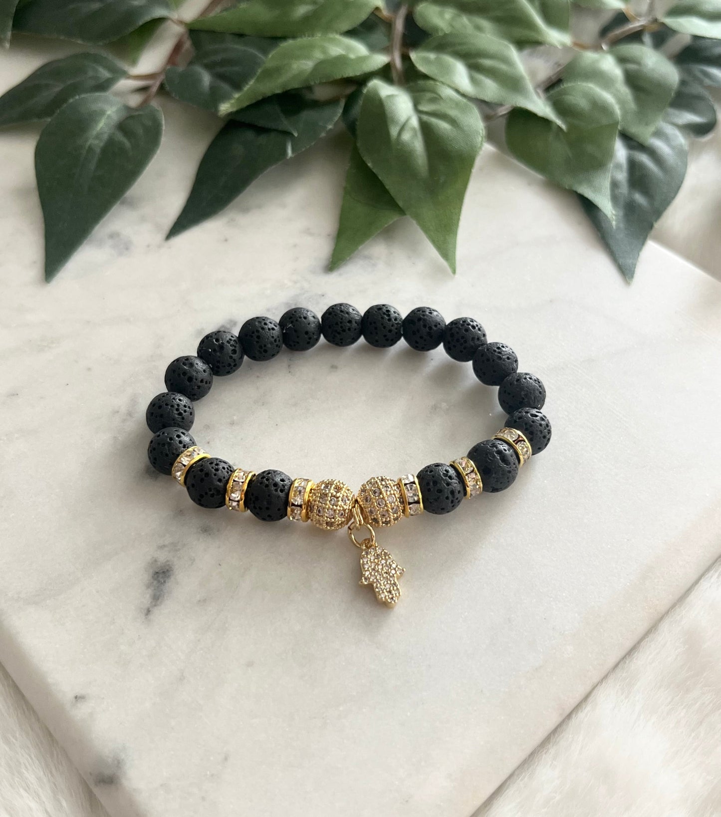 Lava Stone Hamsa Hand Bracelet