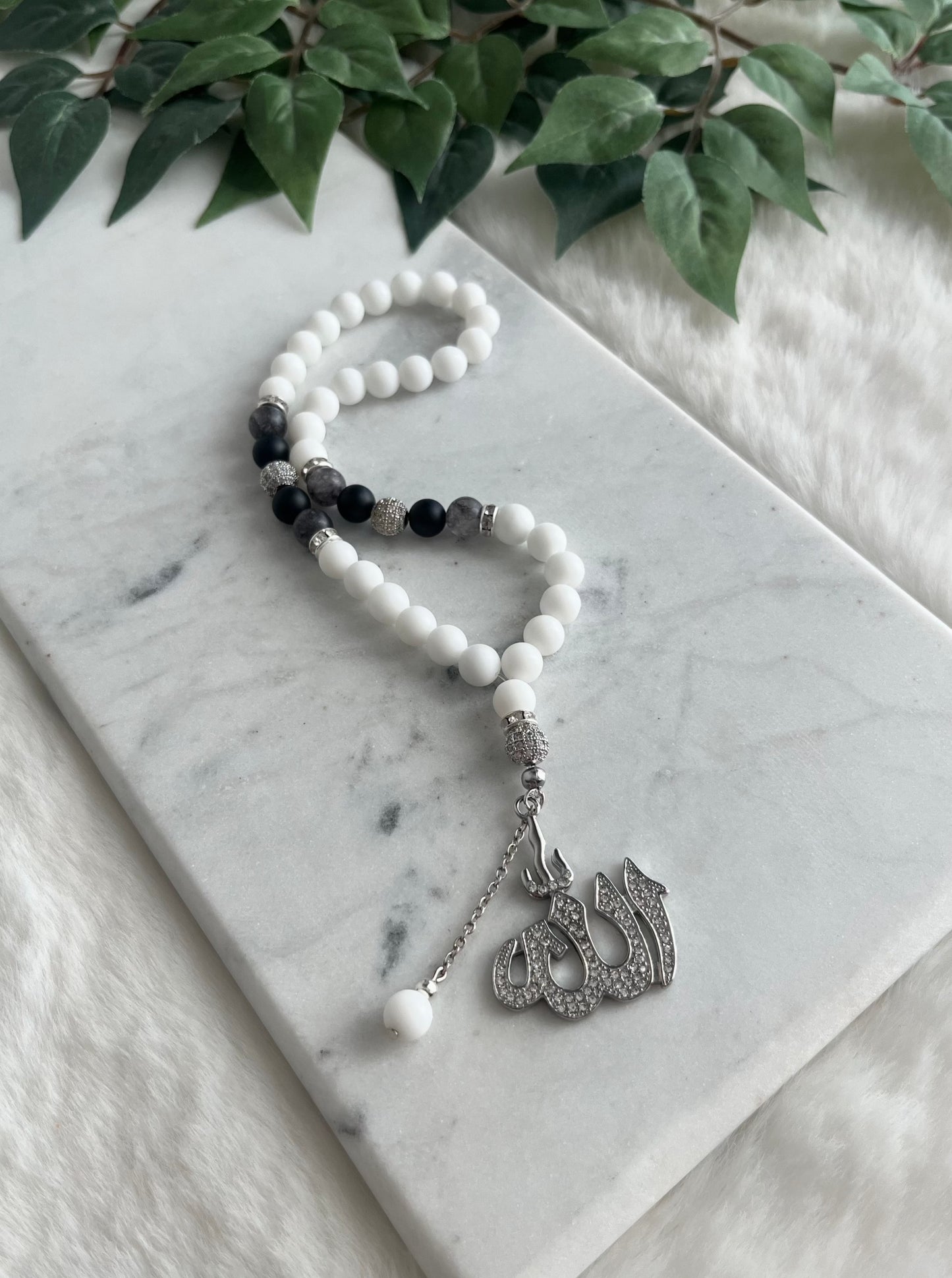 Tasbih - Jeeps & Trucks - Matte White & Silver - Allah Pendant