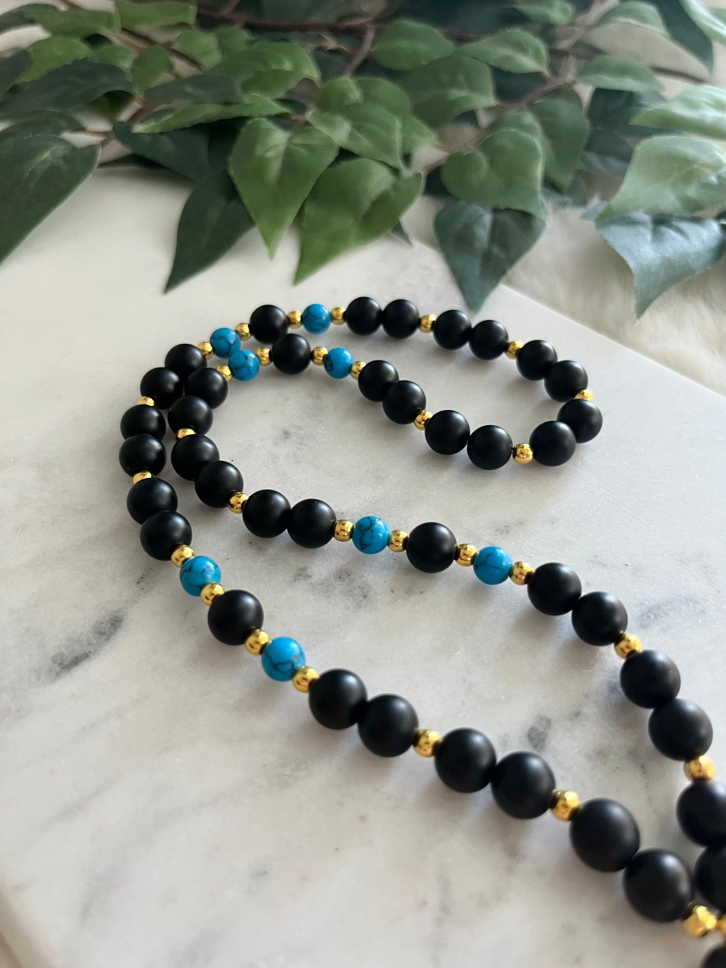 Tasbih - 48 Beads - Matte Black & Marble Blue - Ayatul Kursi