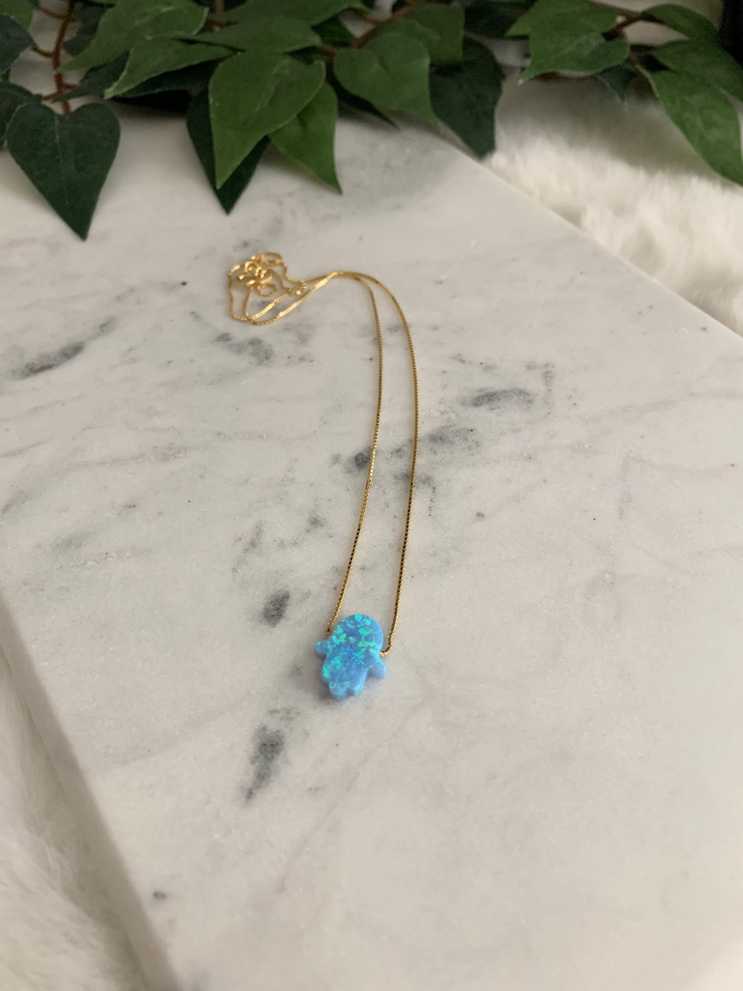 Opal Hamsa Necklace - Box Chain