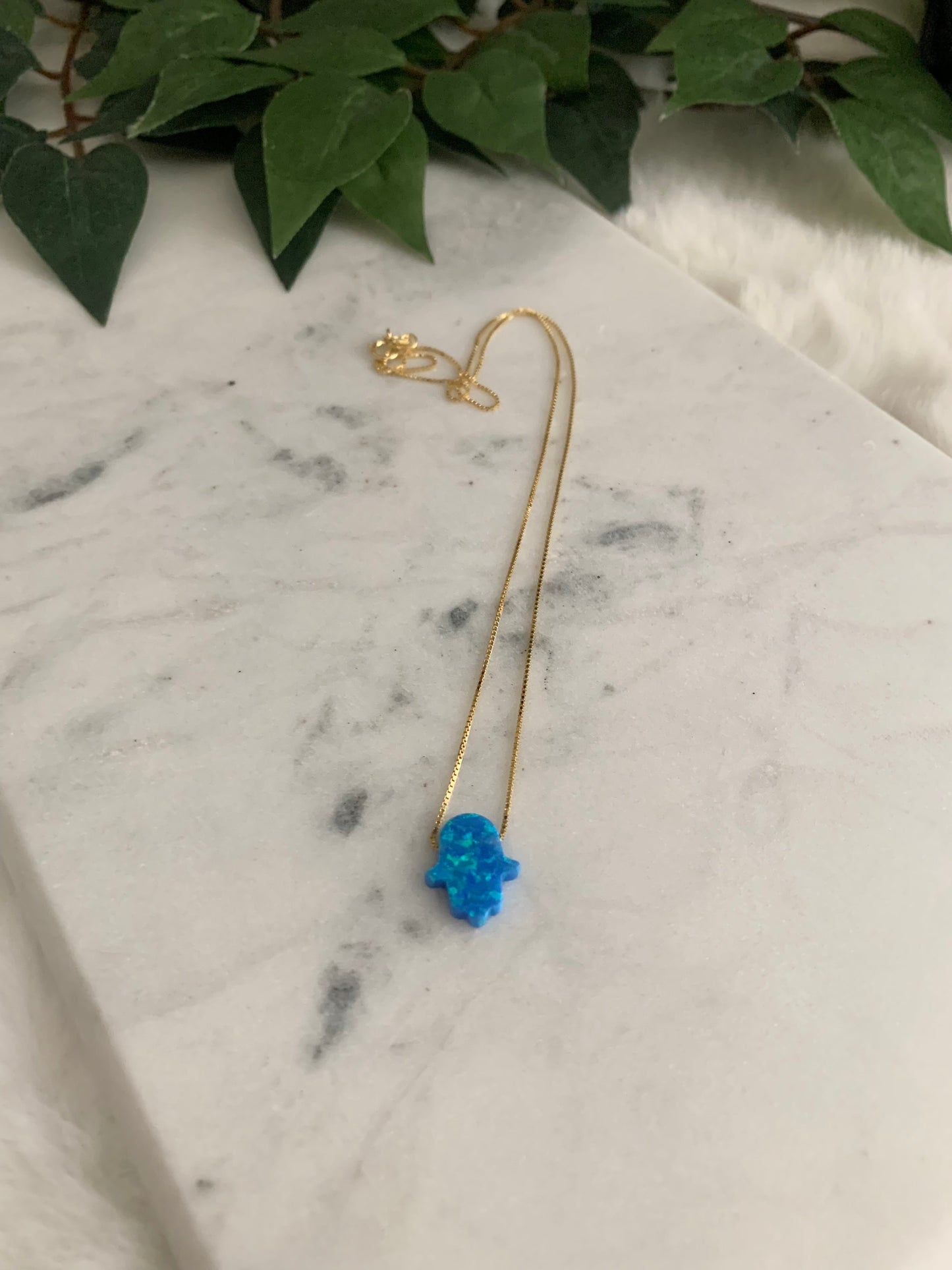 Opal Hamsa Necklace - Box Chain