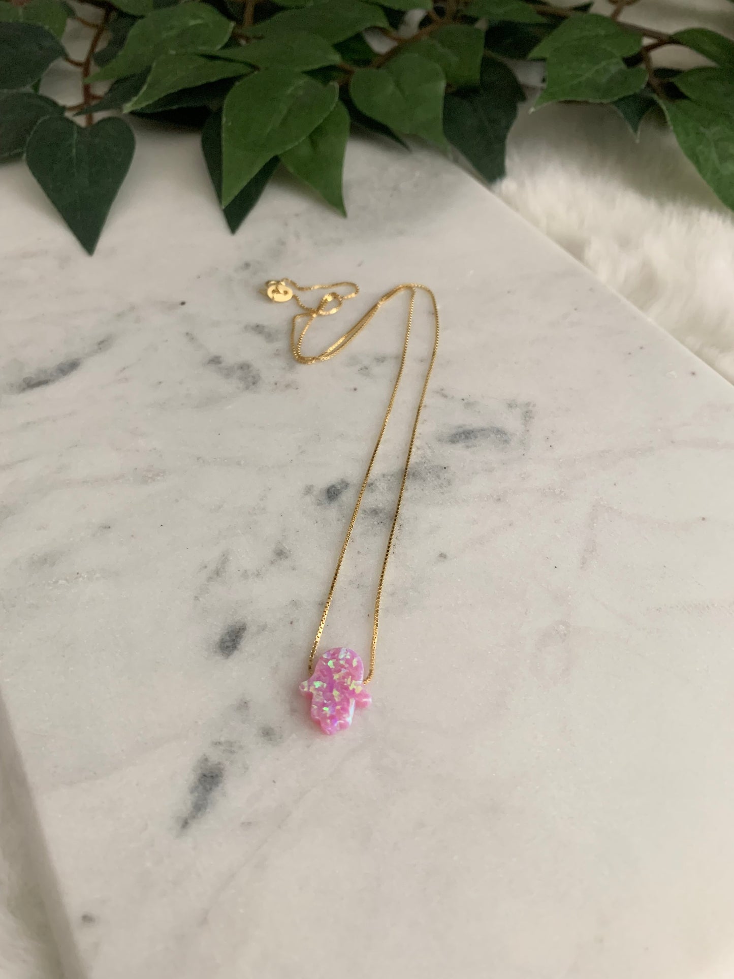 Opal Hamsa Necklace - Box Chain