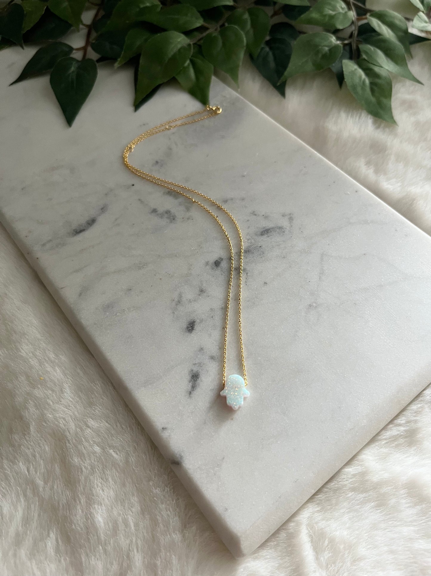 Opal Hamsa Necklace - Link Chain