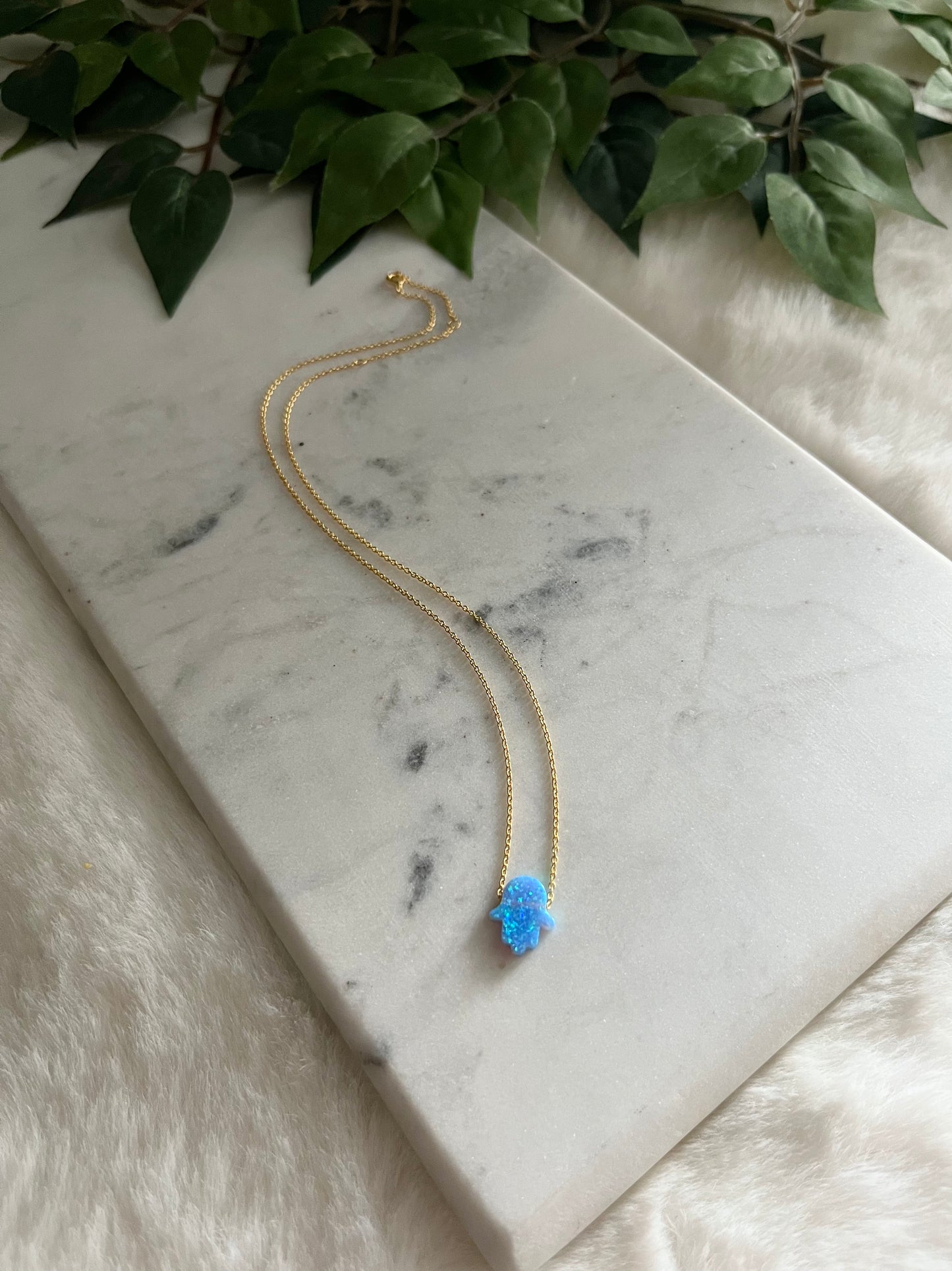 Opal Hamsa Necklace - Link Chain