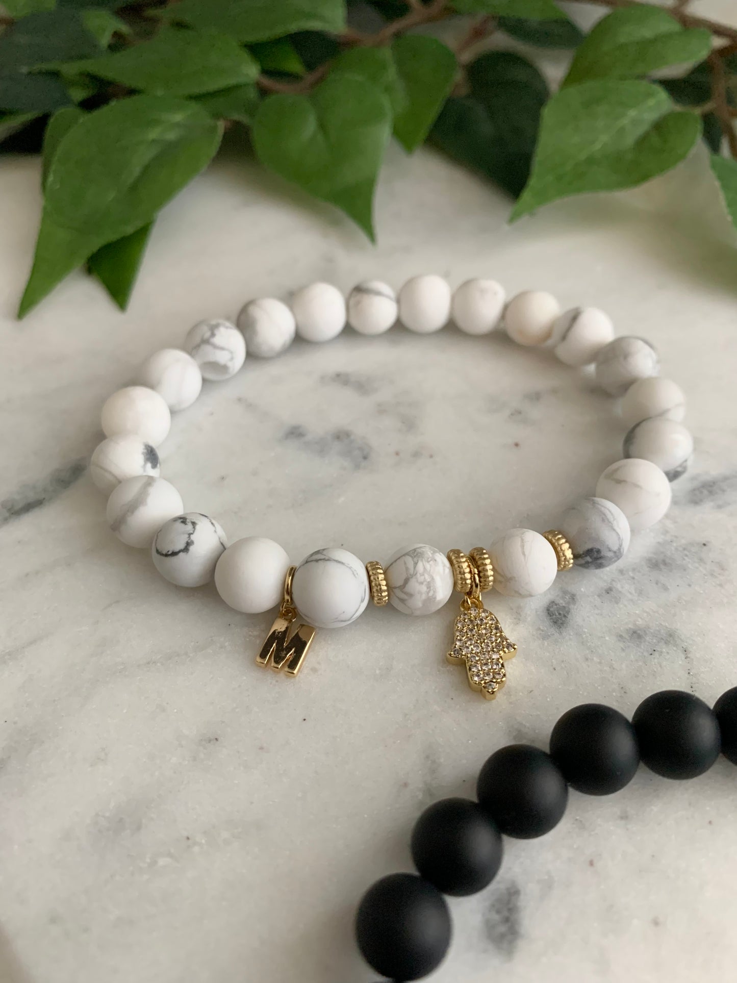 Howlite & Matte black Gold Hamsa Hand Friendship Bracelets