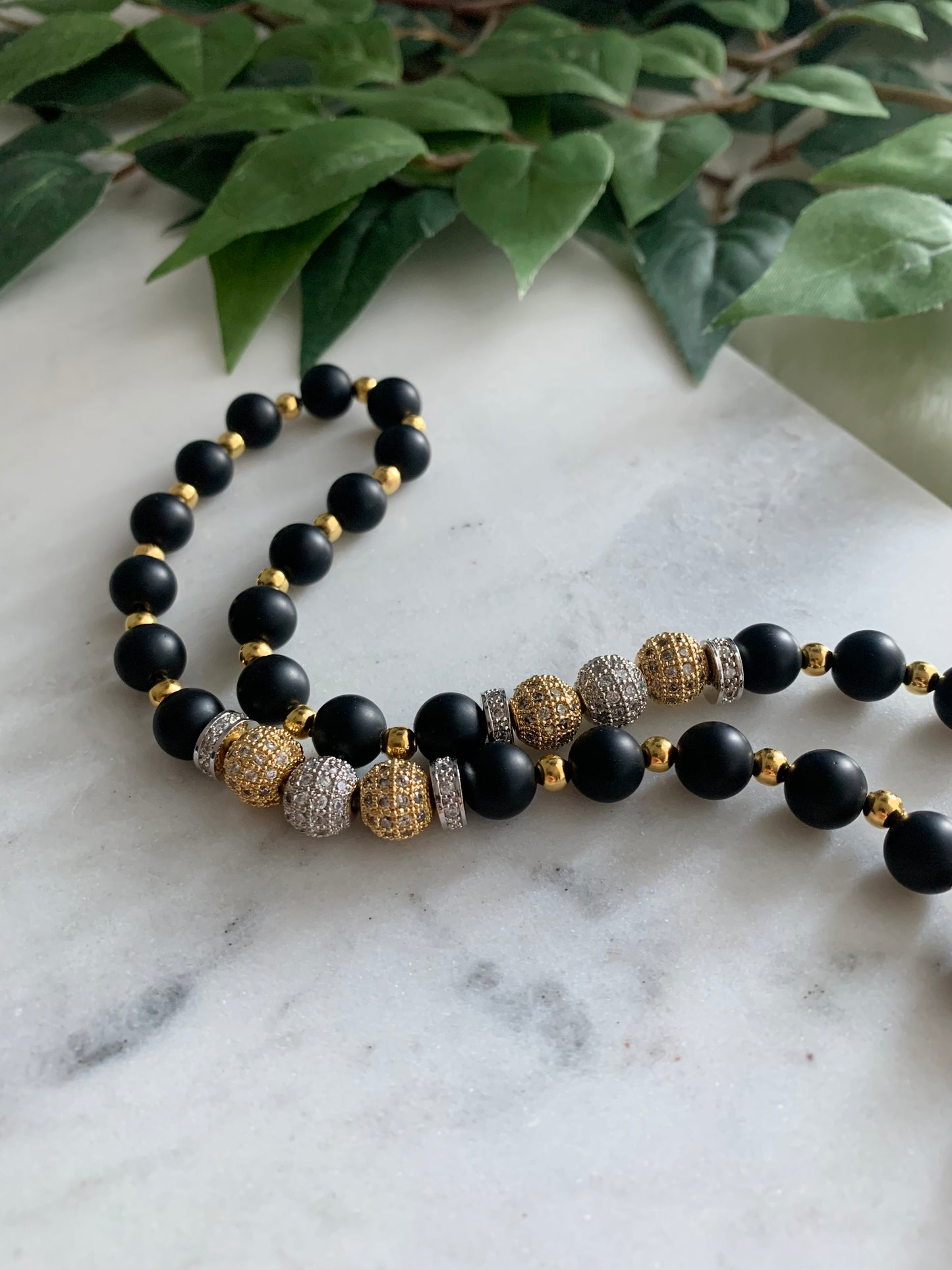 Tasbih - 33 Beads Hanging - Matte Black, Gold & Silver - Allah & Ayatul Kursi