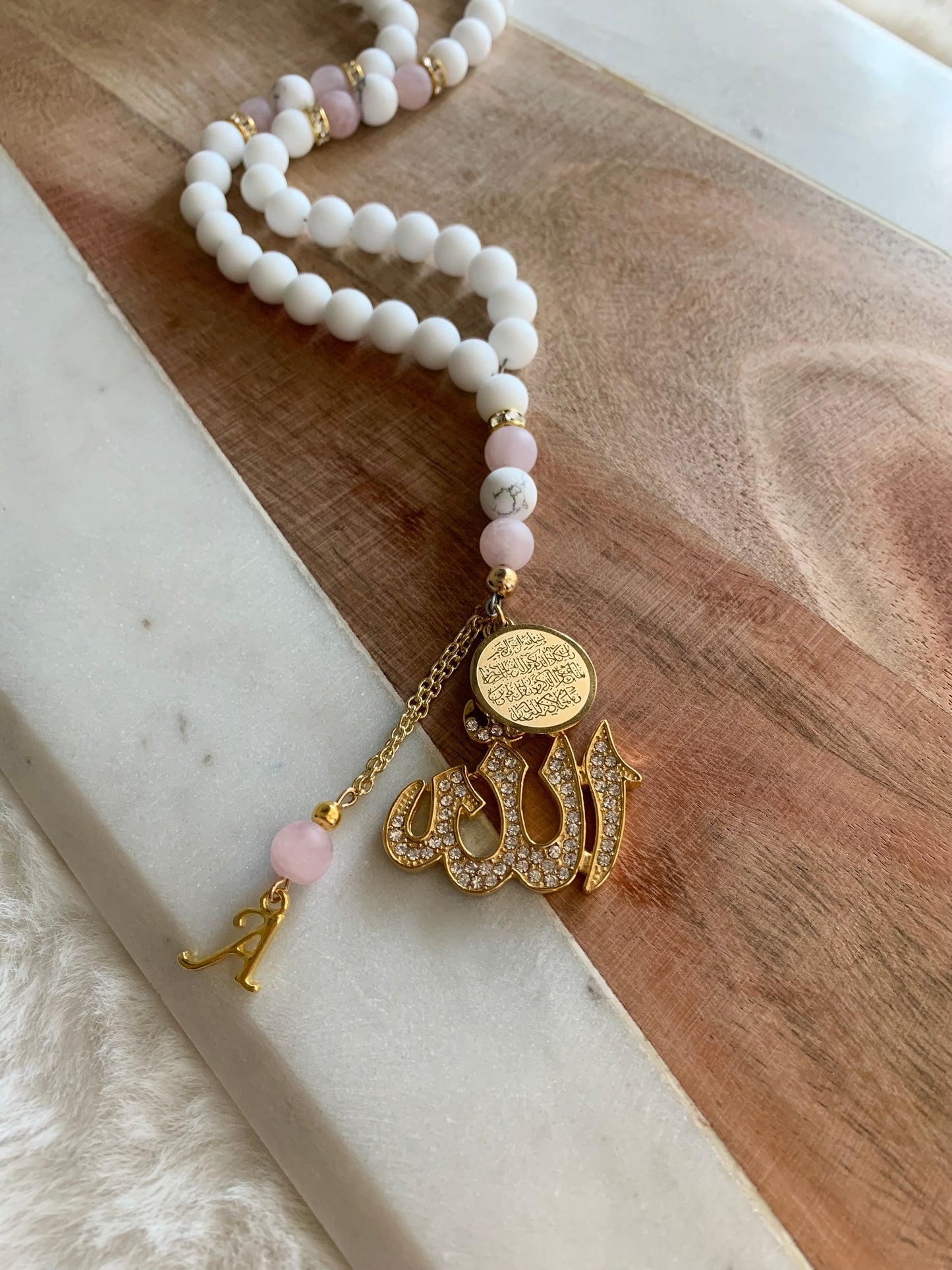 Tasbih - 50 Beads - Matte White - Allah Pendant & Ayatul Kursi