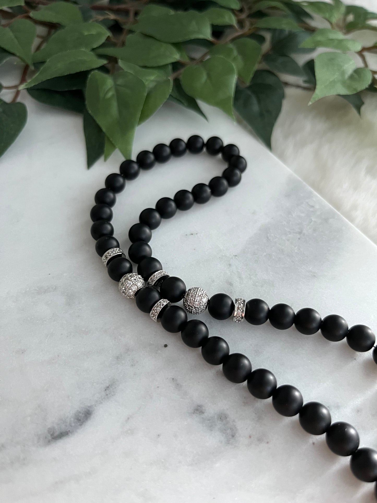 Tasbih - 50 Beads - Matte black & Silver - Allah Pendant & Letter