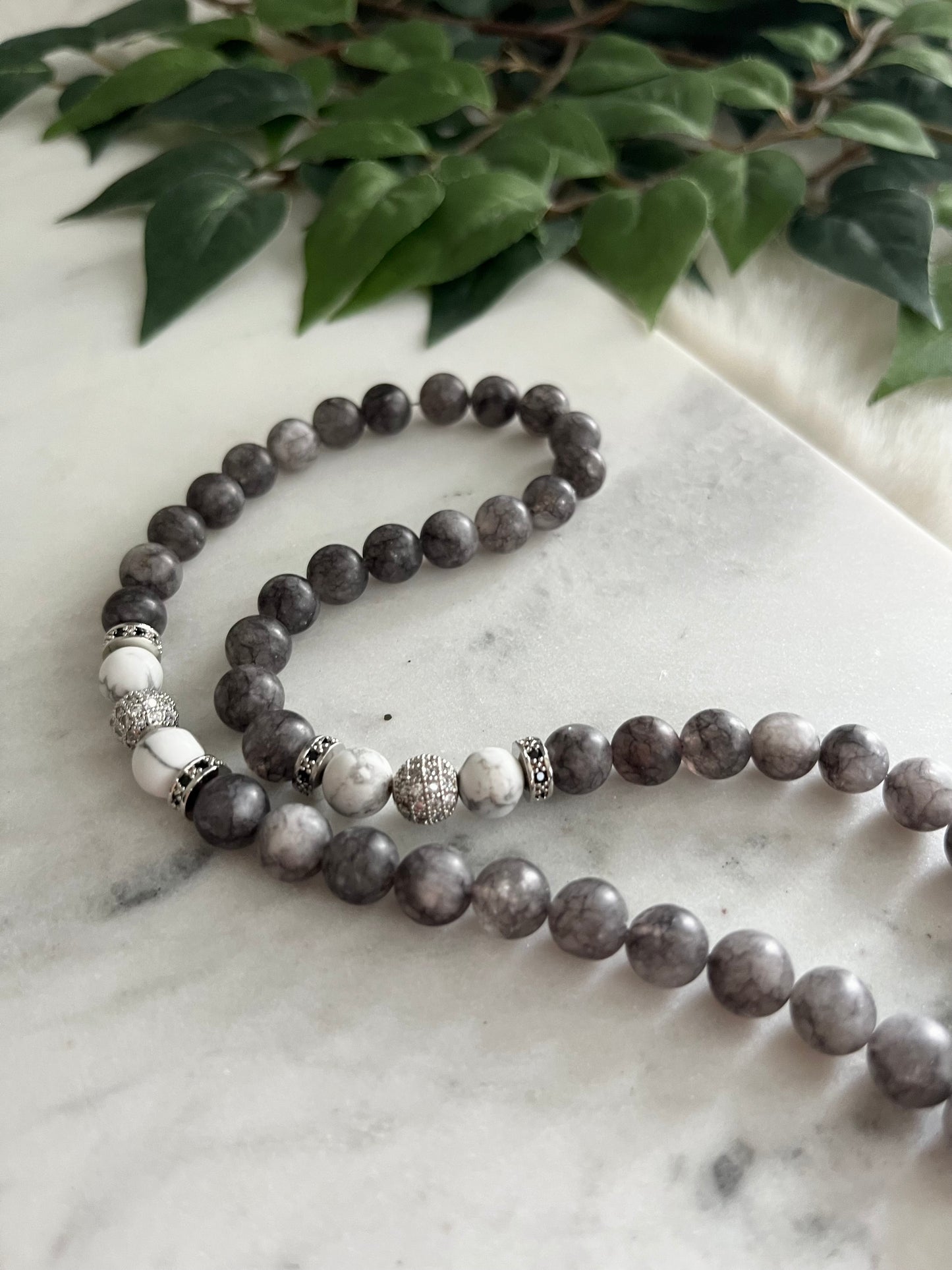 Tasbih - 50 Beads - Grey Jade - Allah Pendant & Ayatul Kursi & Evil Eye
