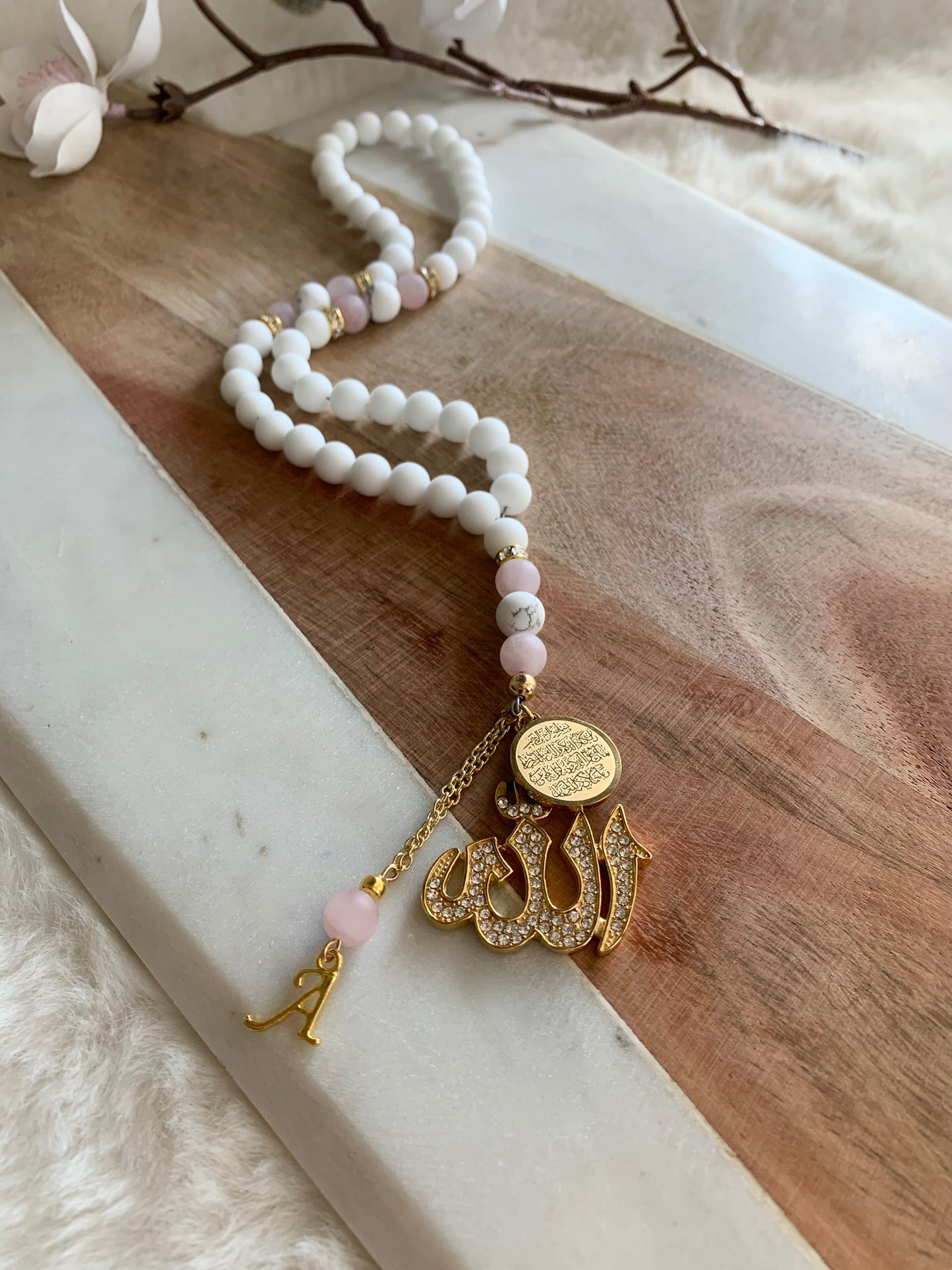 Tasbih - 50 Beads - Matte White - Allah Pendant & Ayatul Kursi