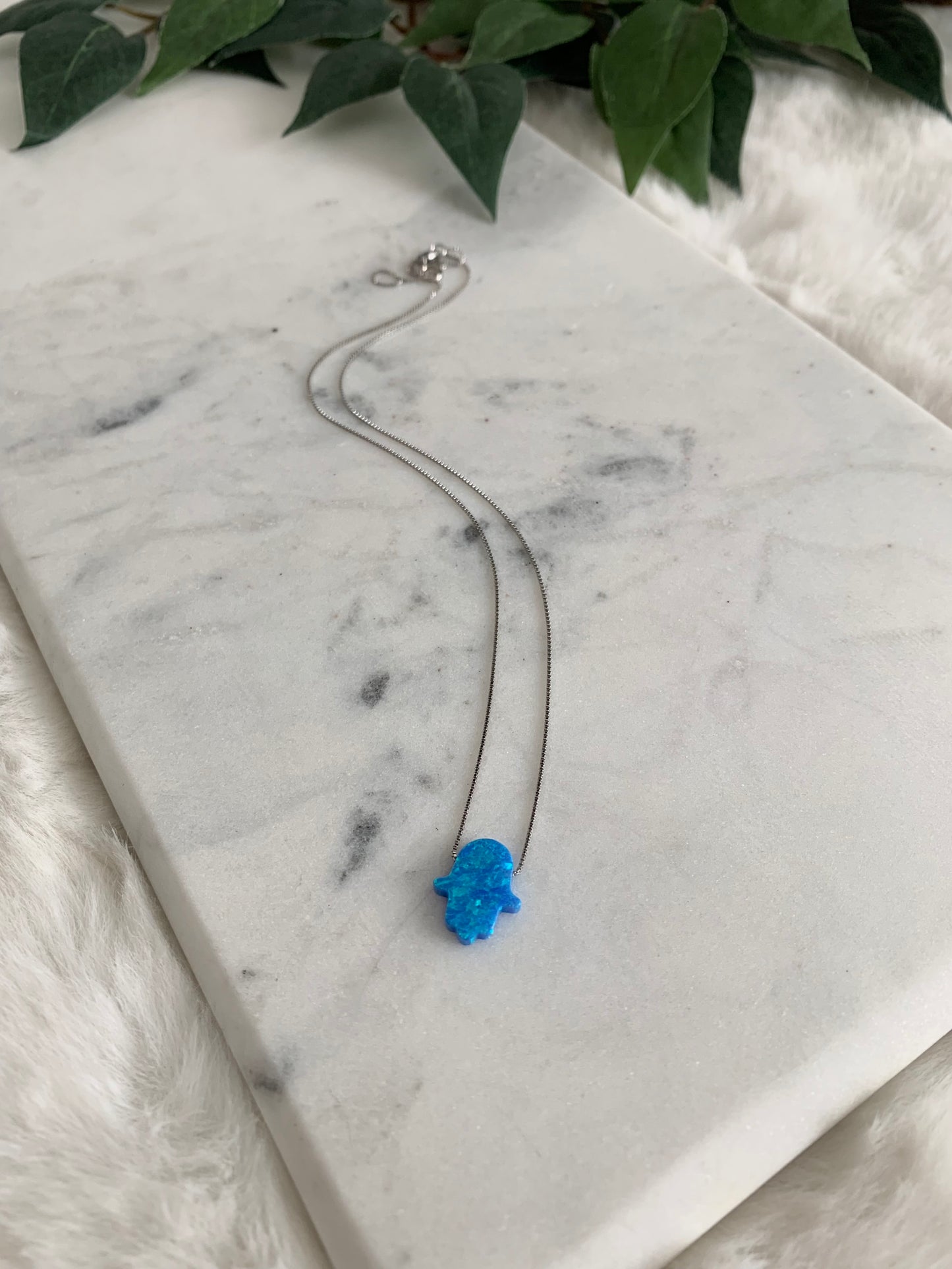 Opal Hamsa Necklace - Box Chain