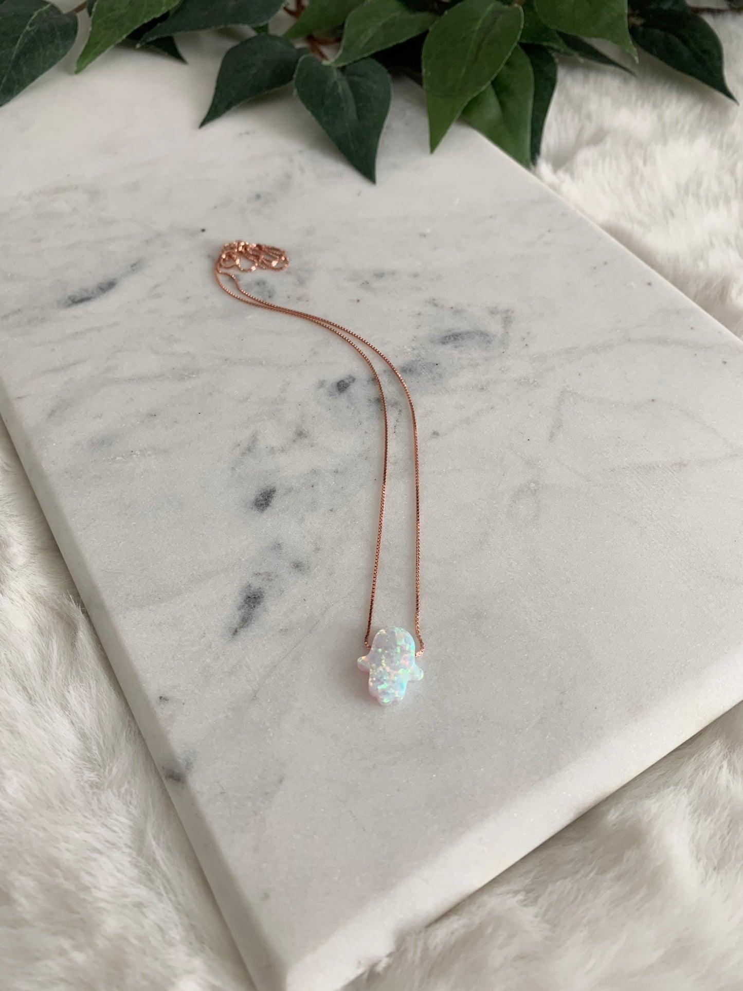 Opal Hamsa Necklace - Box Chain