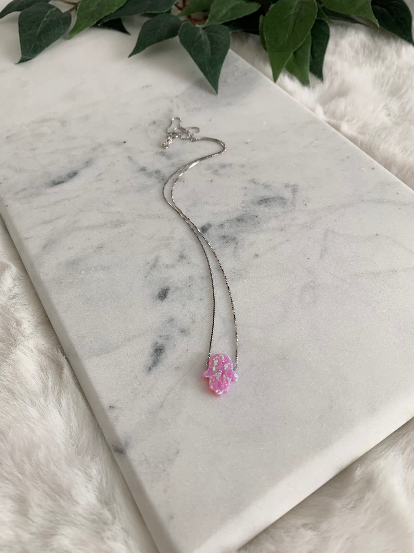 Opal Hamsa Necklace - Box Chain