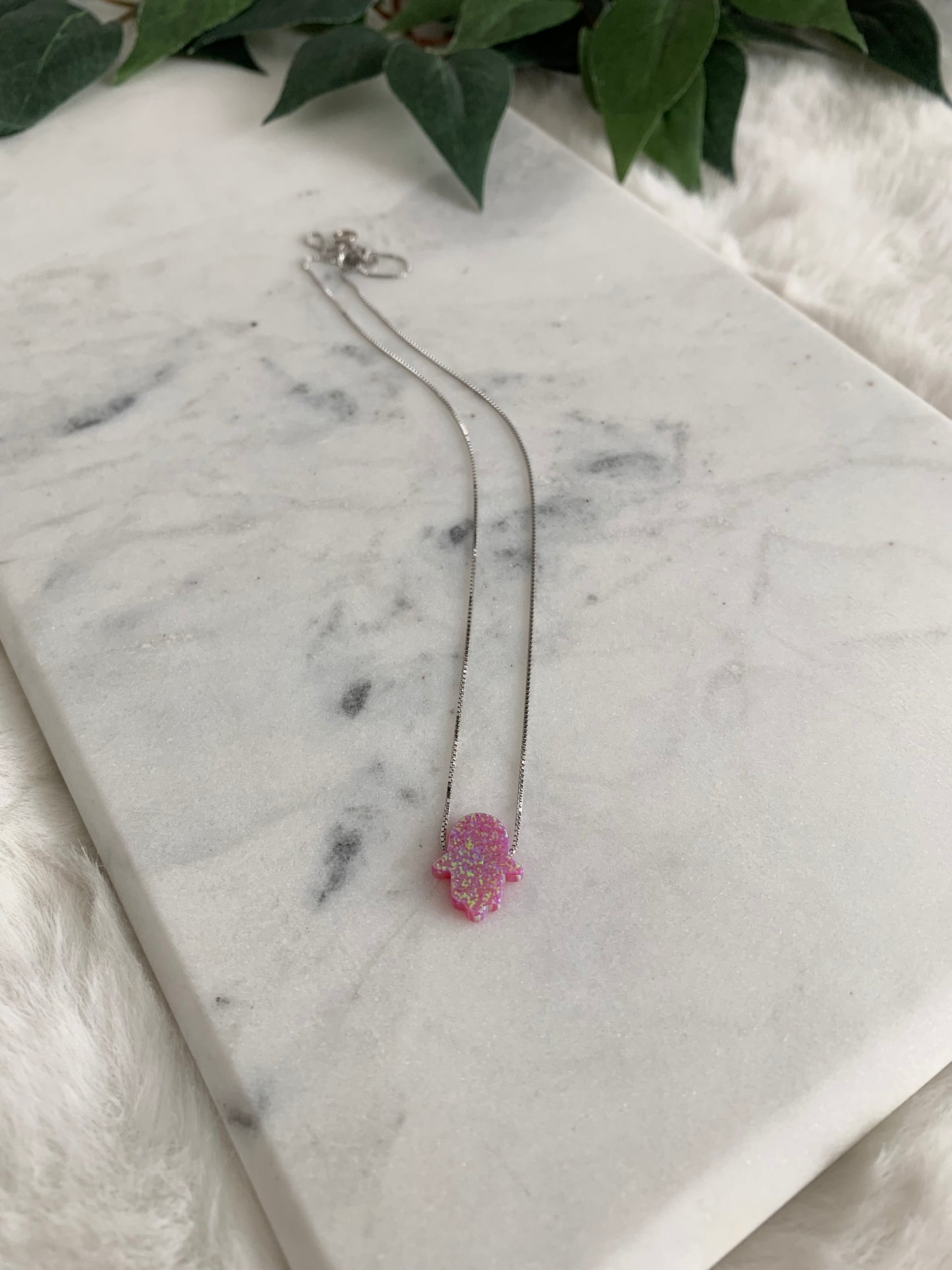 Opal Hamsa Necklace - Box Chain