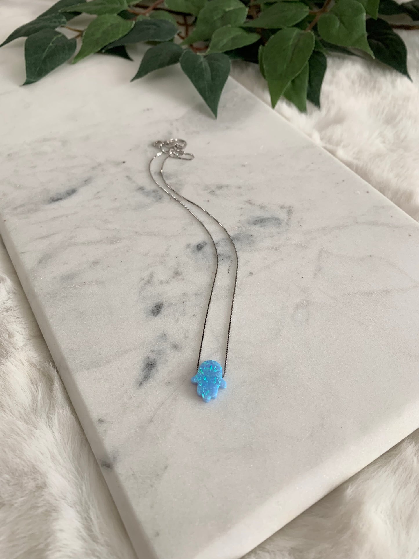 Opal Hamsa Necklace - Box Chain
