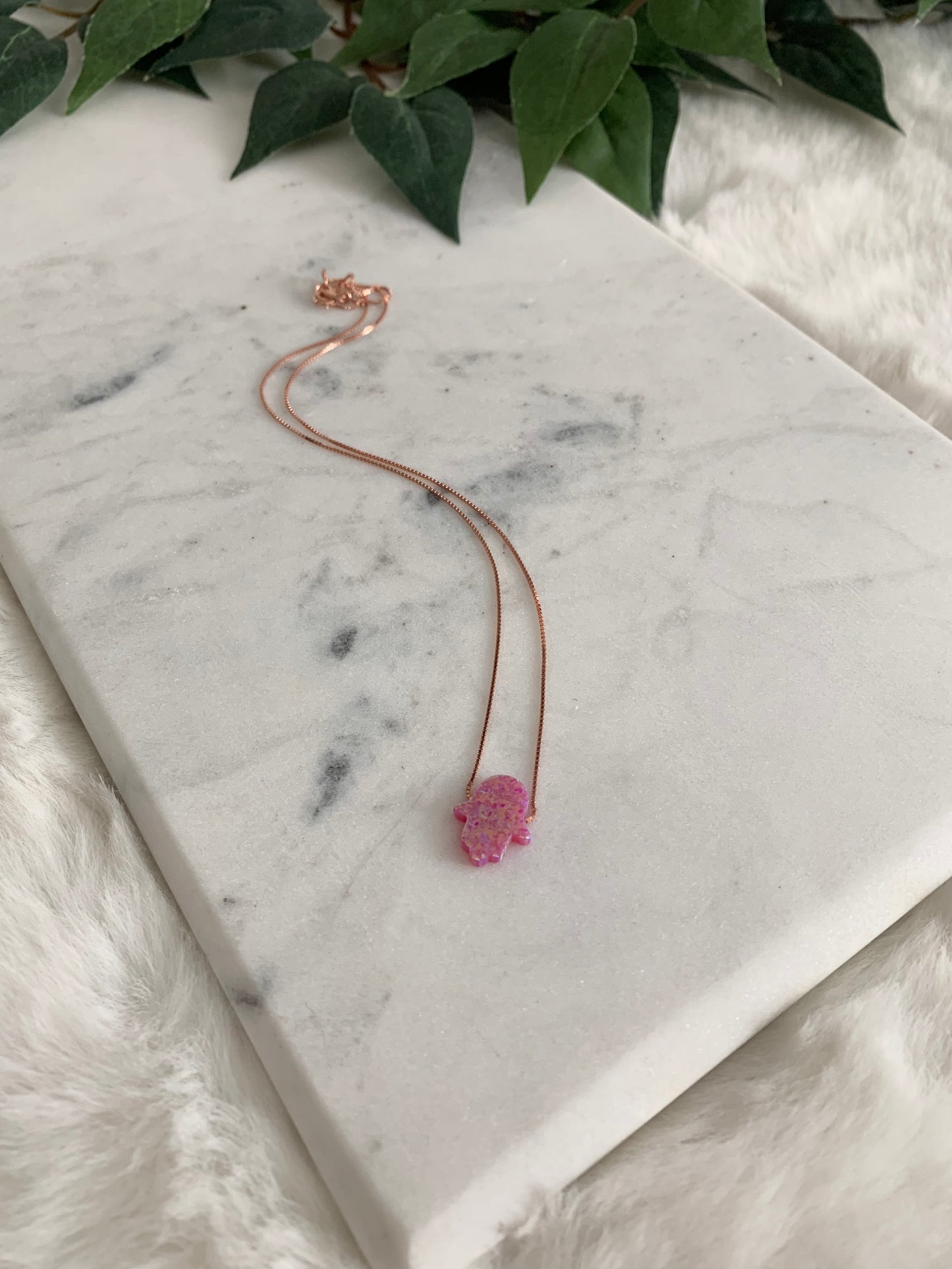 Opal Hamsa Necklace - Box Chain