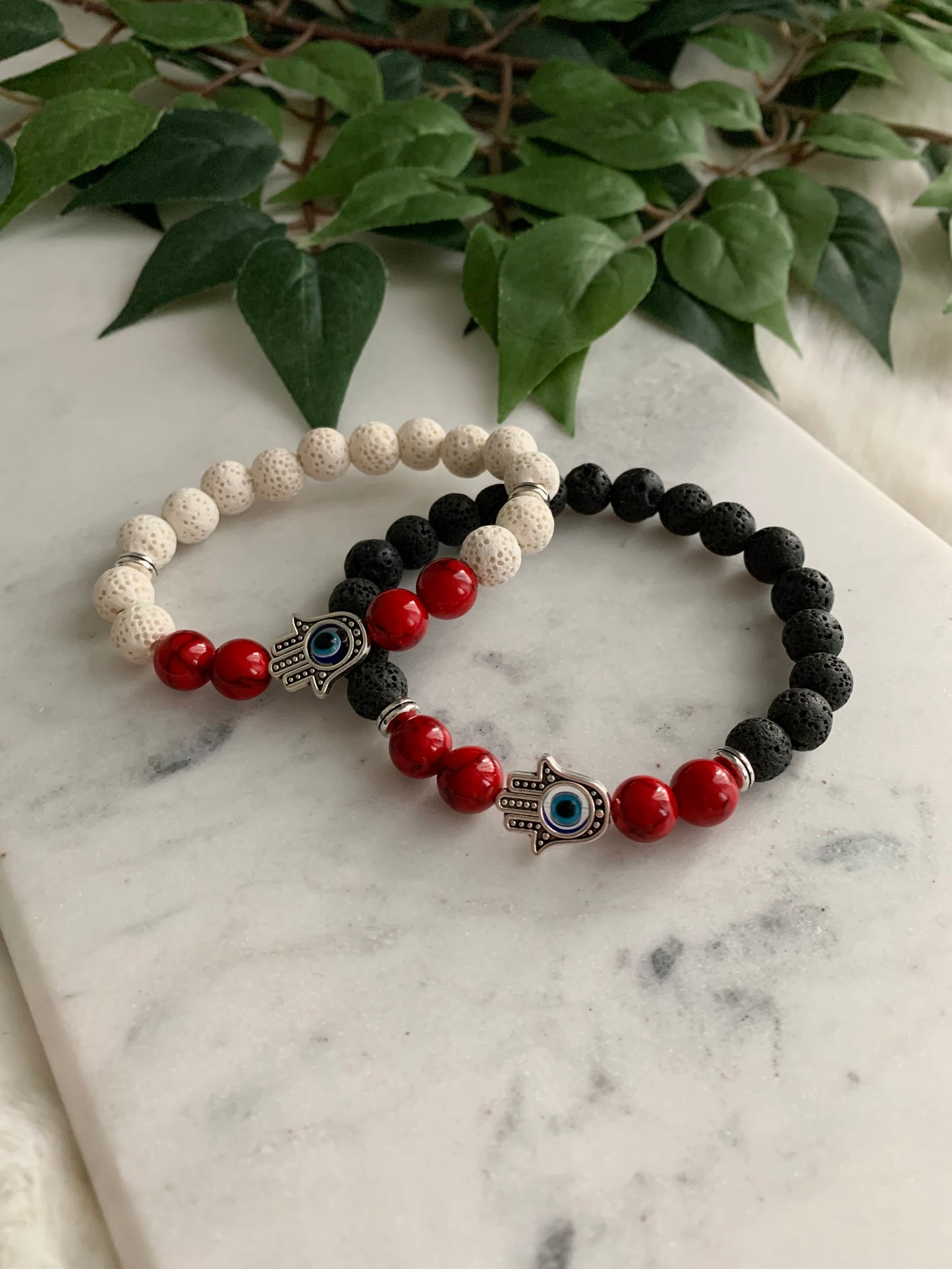 Lava Stone Hamsa Hand & Evil Eye Friendship Bracelets