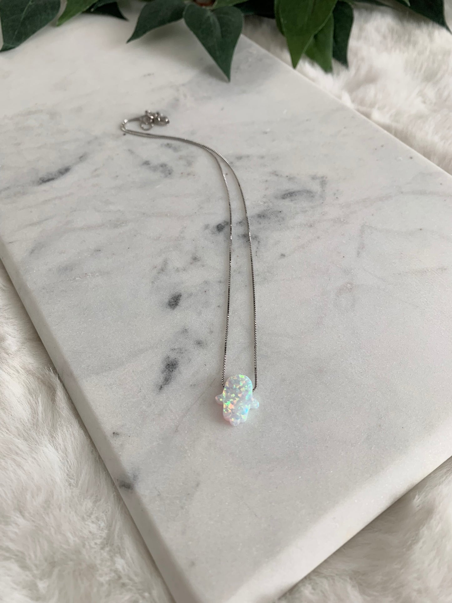 Opal Hamsa Necklace - Box Chain