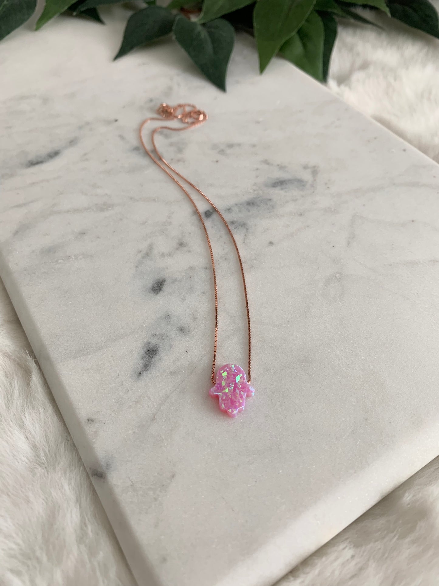 Opal Hamsa Necklace - Box Chain