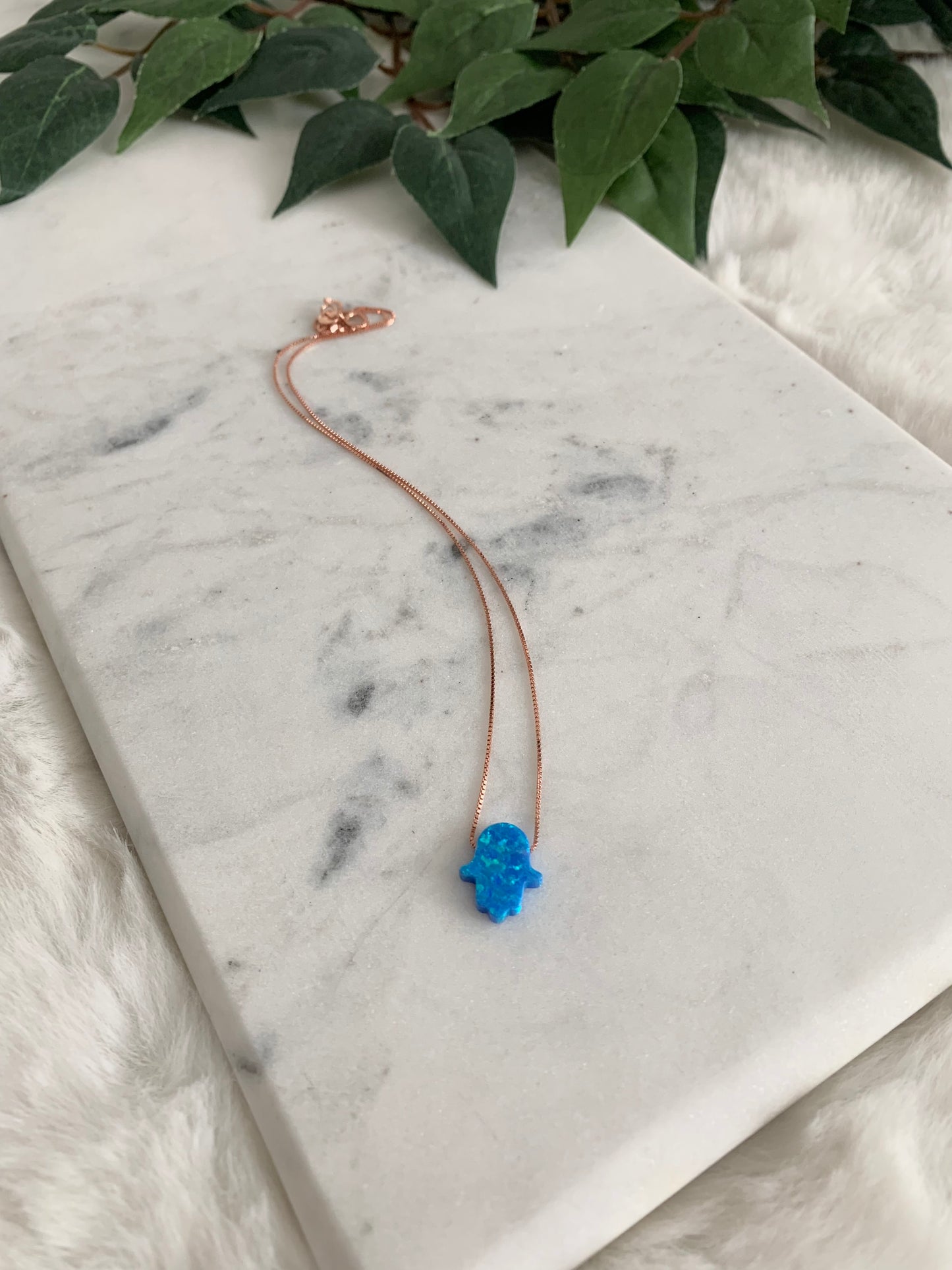 Opal Hamsa Necklace - Box Chain