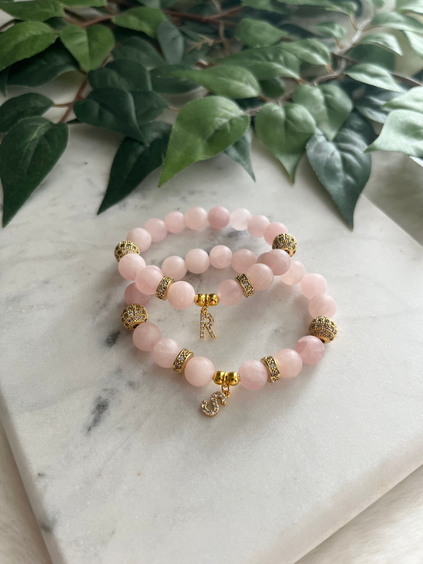 Matte Rose Quartz Letter Friendship Bracelets