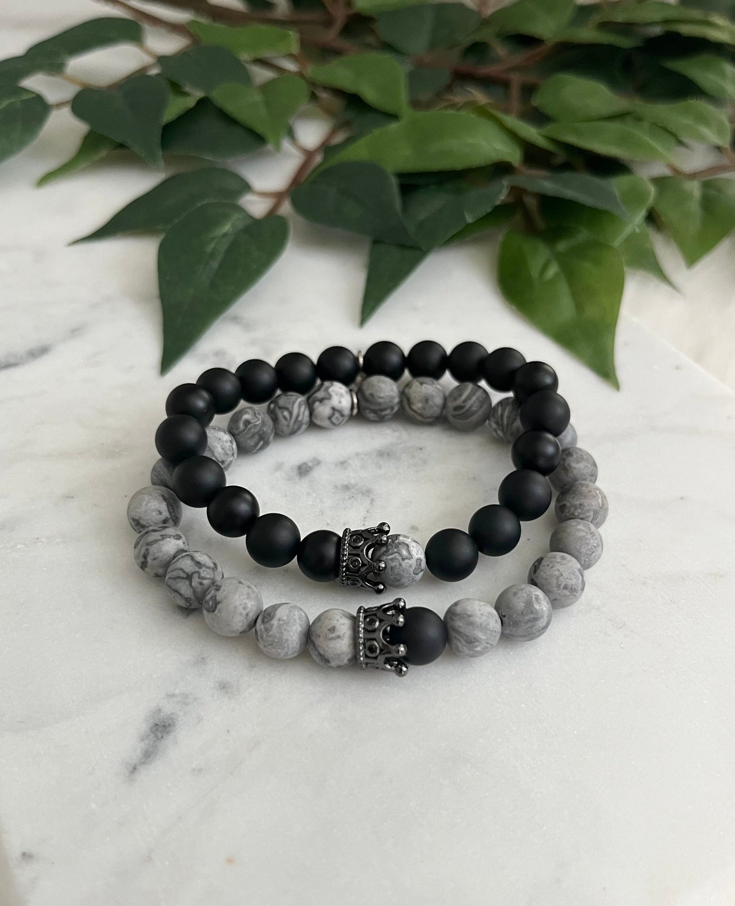 king & Queen - Short Crown - Jasper & Matte Black - Distance Bracelets