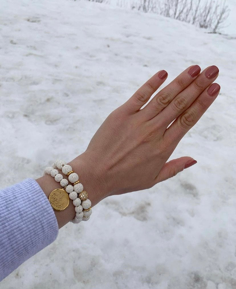 White Lava Ayatul Kursi Bracelet Pair
