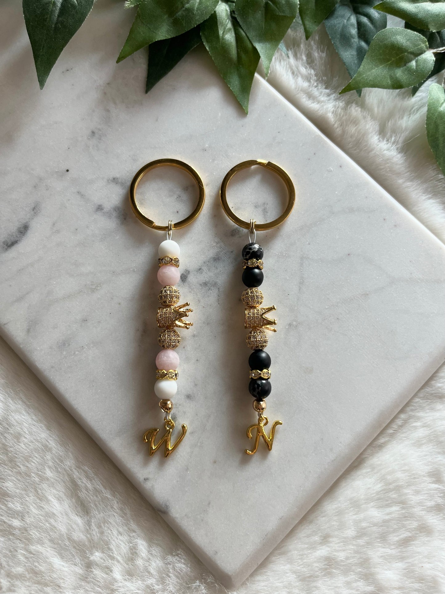 King & Queen - Rose Quartz & Jasper - His & Her Keychains