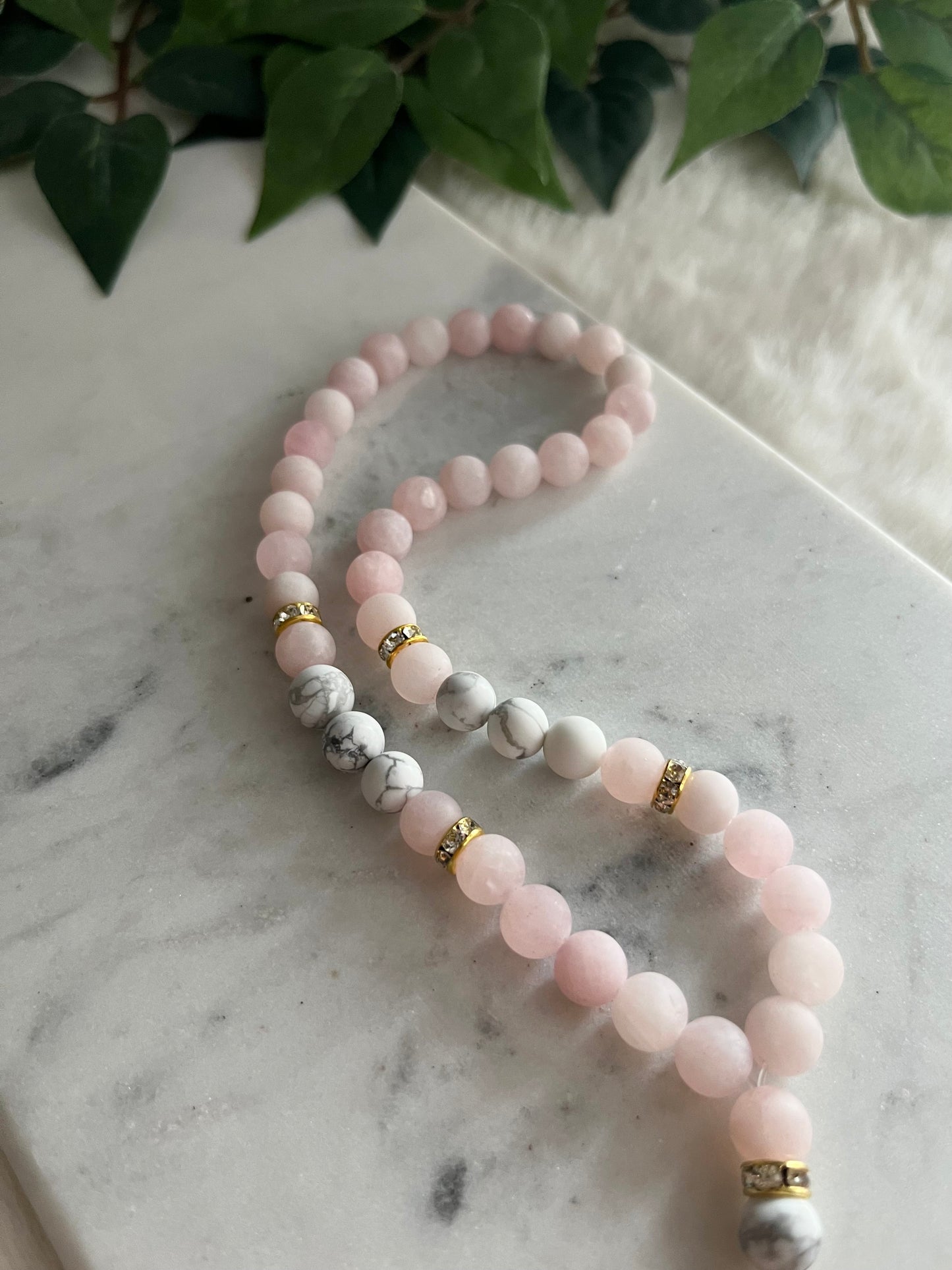 Rosary - Jeeps & Trucks - Matte Rose Quartz & Howlite - Golden Cross