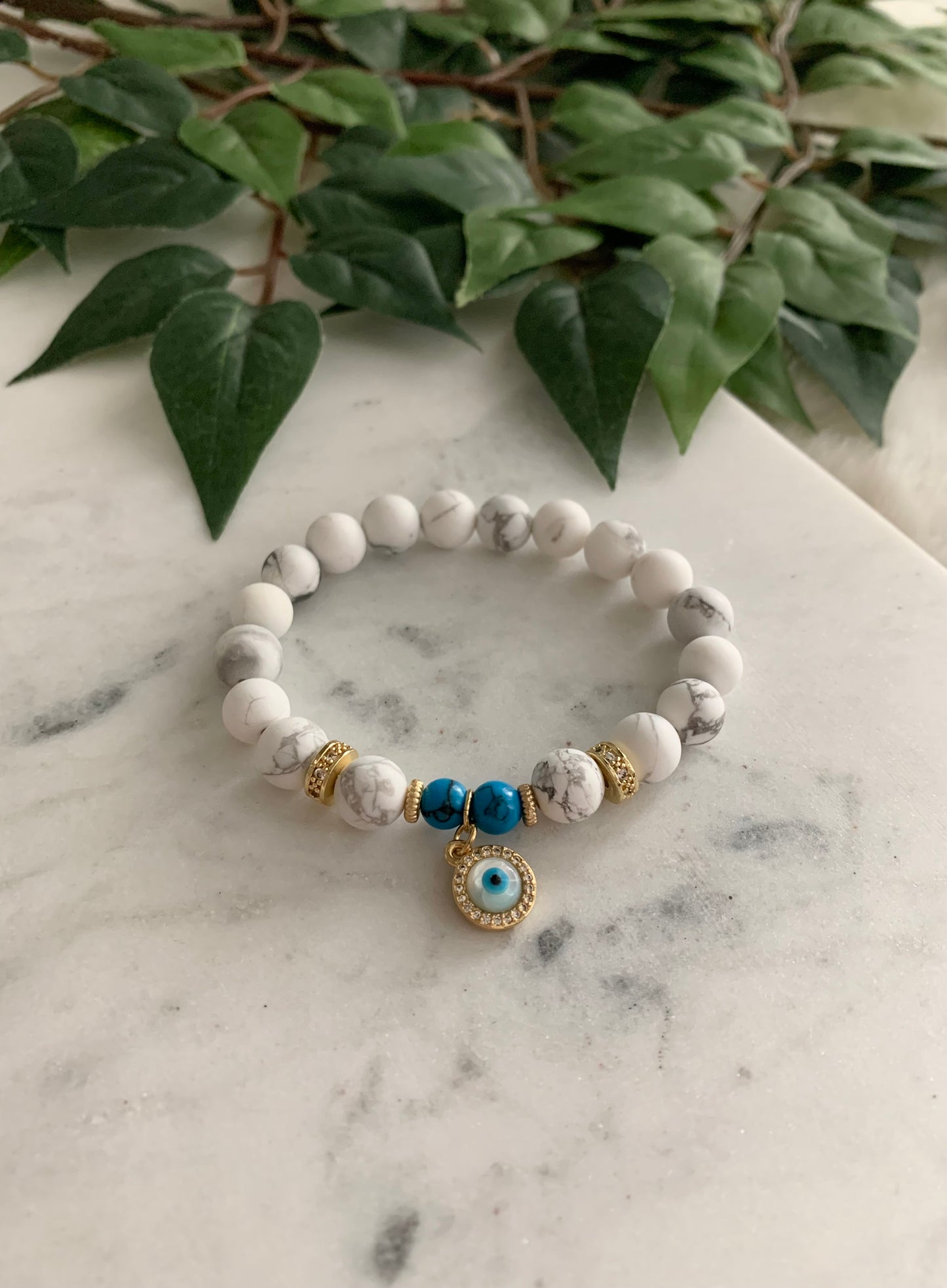 Howlite & Blue Evil Eye Bracelet