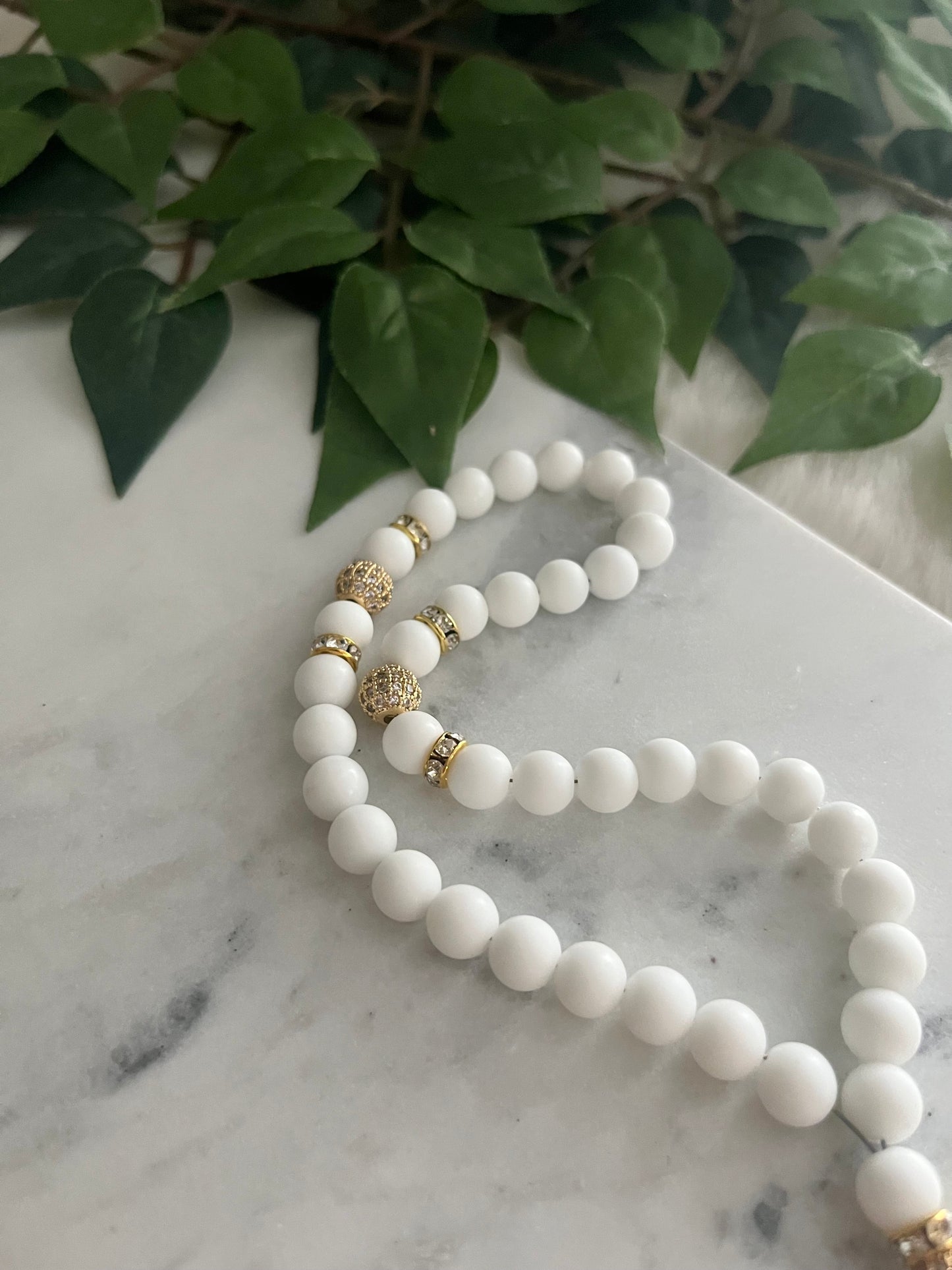Tasbih - 33 Beads Handheld - Matte White & Gold - Allah & Letter