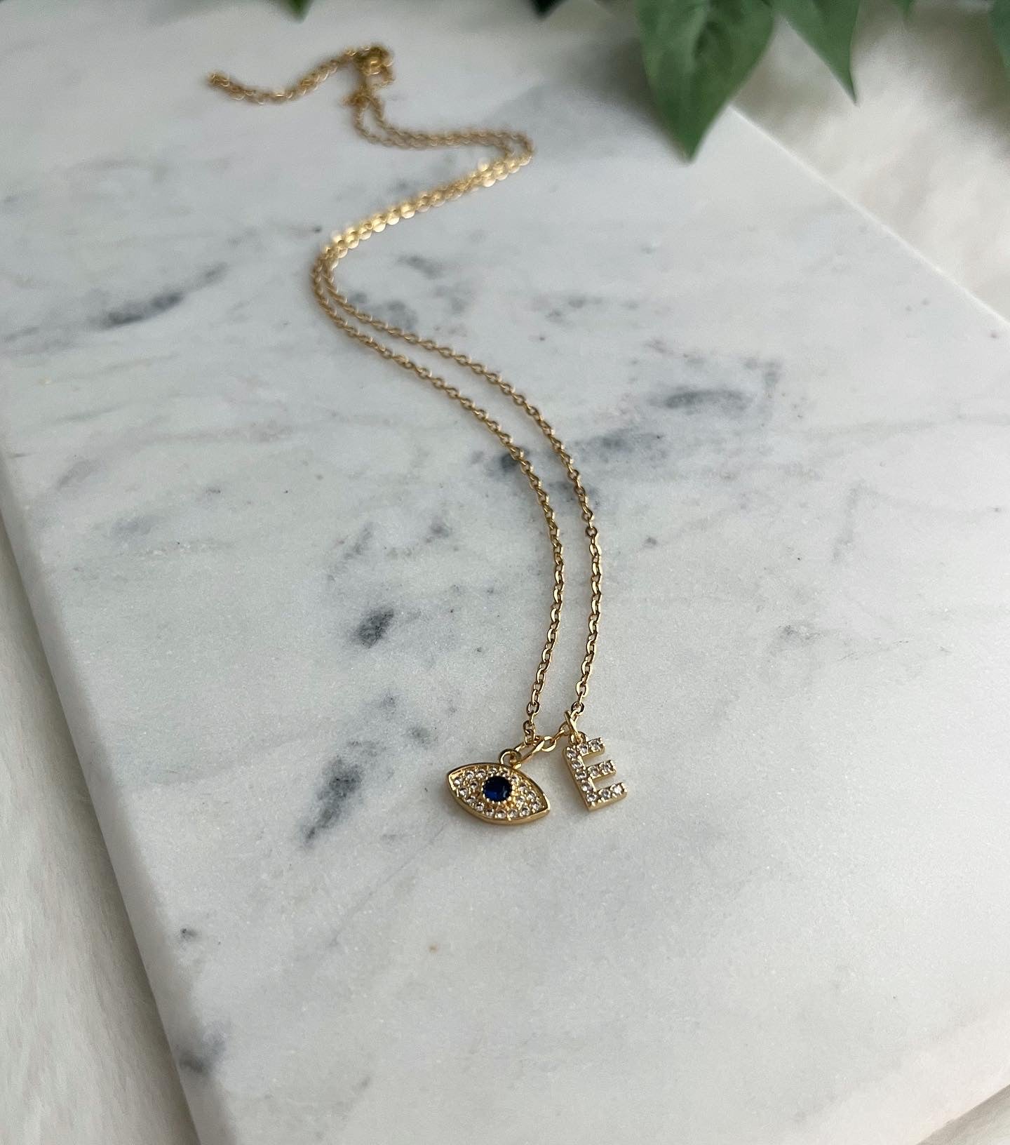 Evil Eye & Letter Charm Necklace
