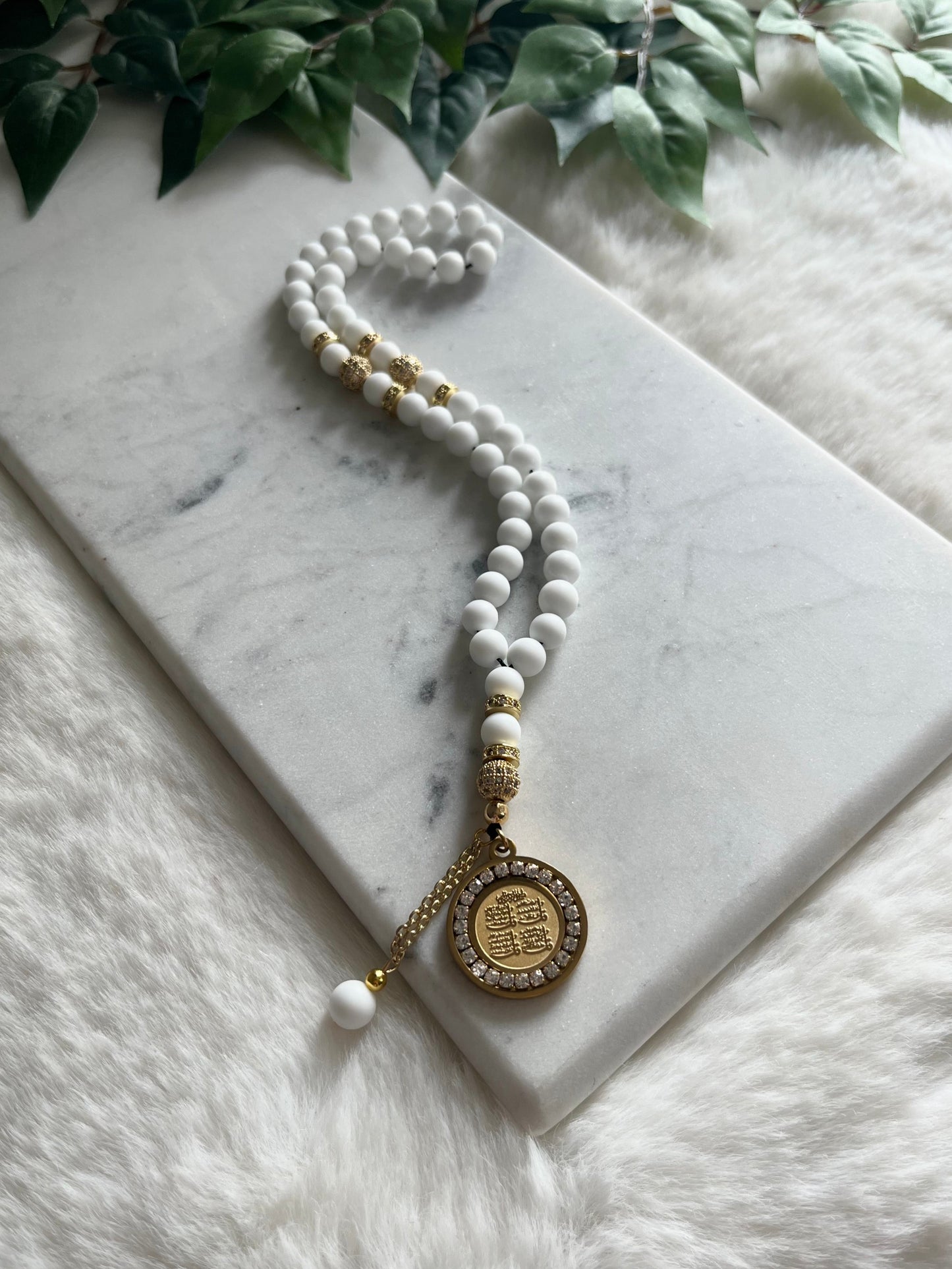 Tasbih - 50 Beads - Matte White - 4 Qul pendant