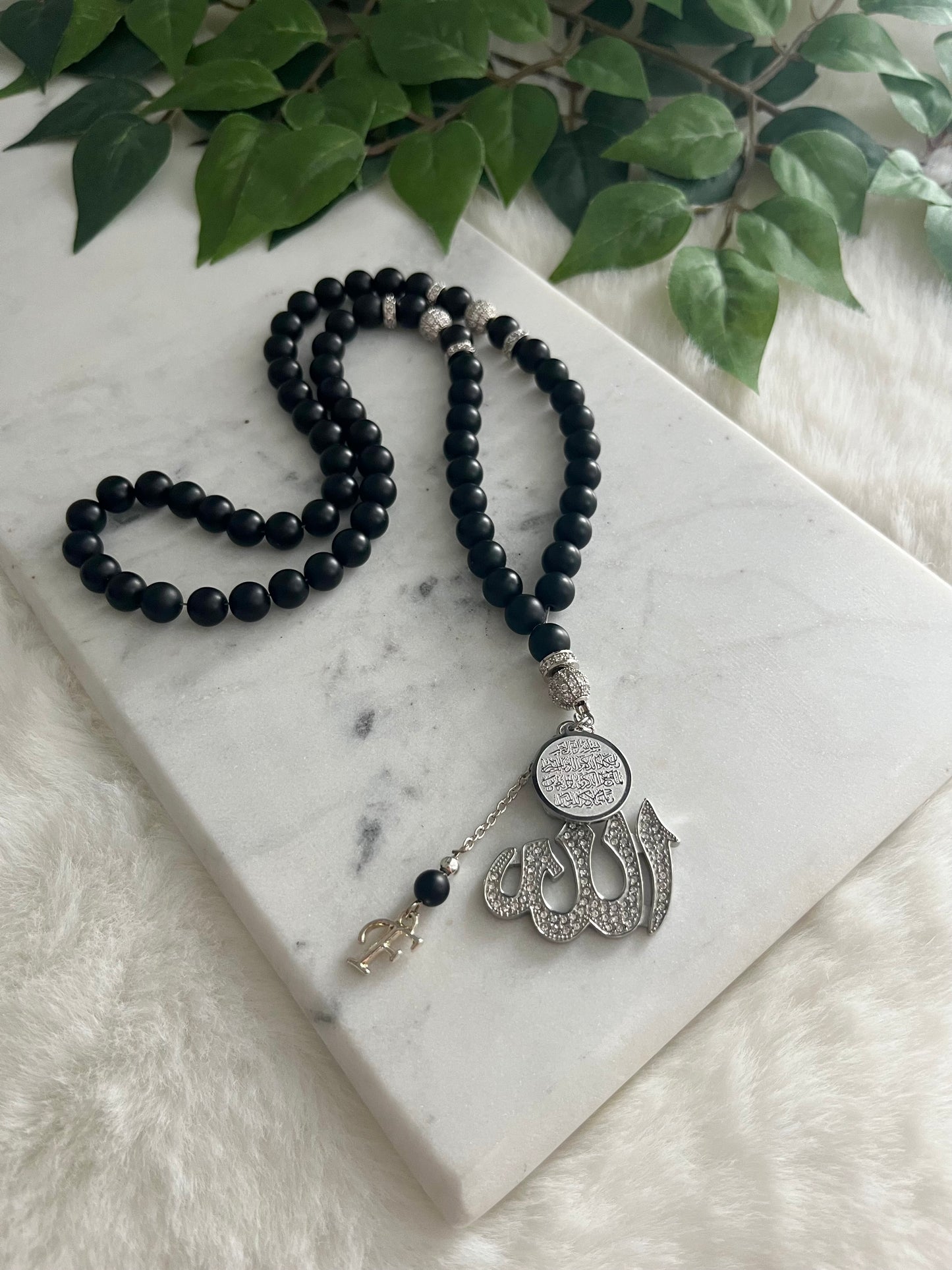Tasbih - Mercedes - Matte Black - Allah Pendant & Ayatul Kursi - Letter