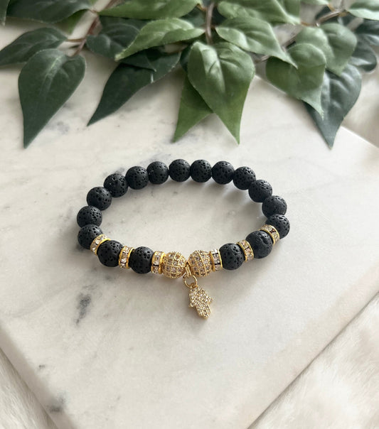 Lava Stone Hamsa Hand Bracelet