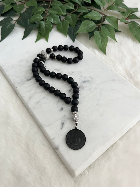 Tasbih - 33 Beads Handheld - Matte Black - Allah Medallion