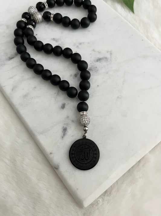 Tasbih - 33 Beads Handheld - Matte Black - Allah Medallion