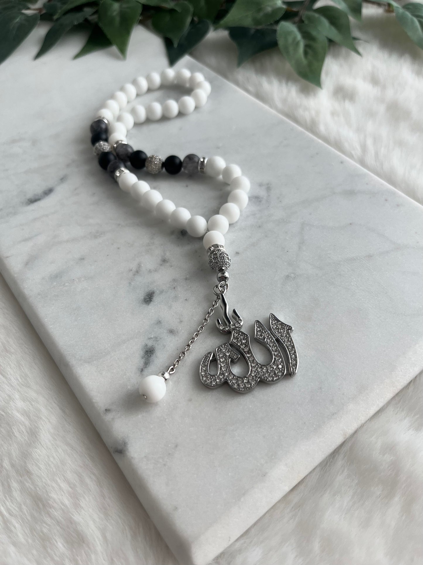 Tasbih - Jeeps & Trucks - Matte White  & Silver - Allah Pendant