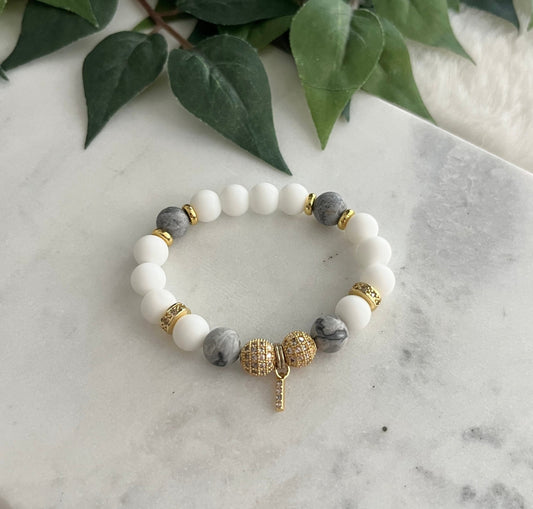 Matte white & Jasper Letter Bracelet