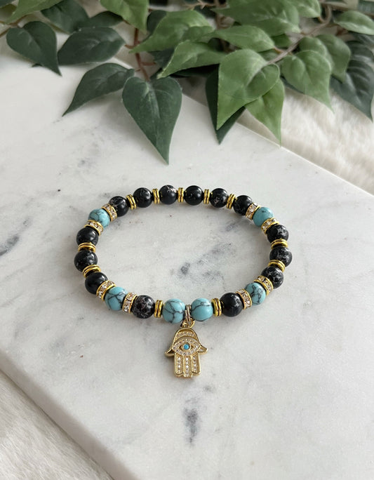 Turquoise Marble Hamsa Hand Bracelet