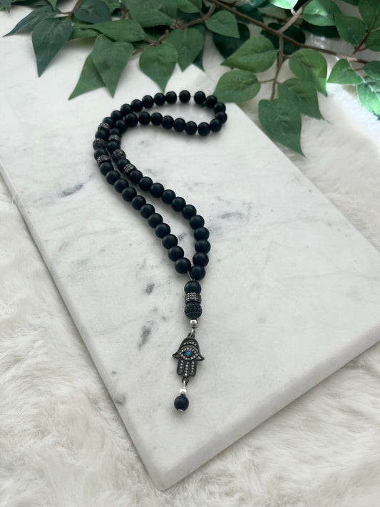 Tasbih - 50 Beads - Matte black - Hamsa Hand