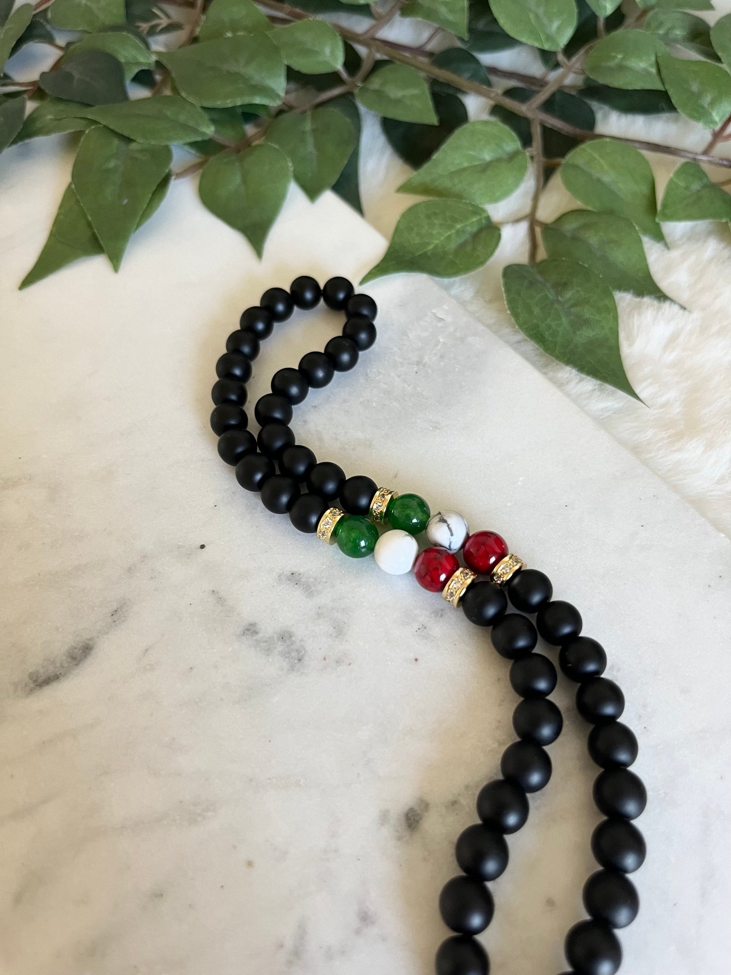 Tasbih - 50 Beads - Matte Black - Palestine Flag