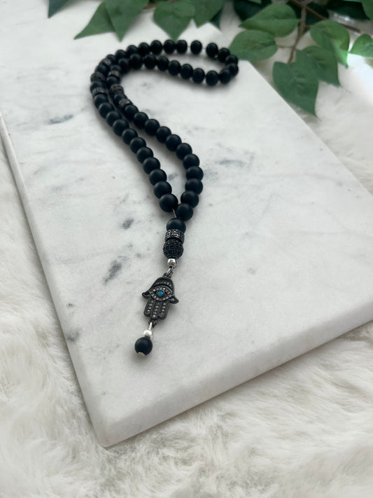 Tasbih - 50 Beads - Matte black - Hamsa Hand