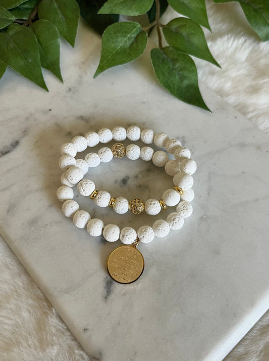 White Lava Ayatul Kursi Bracelet Pair