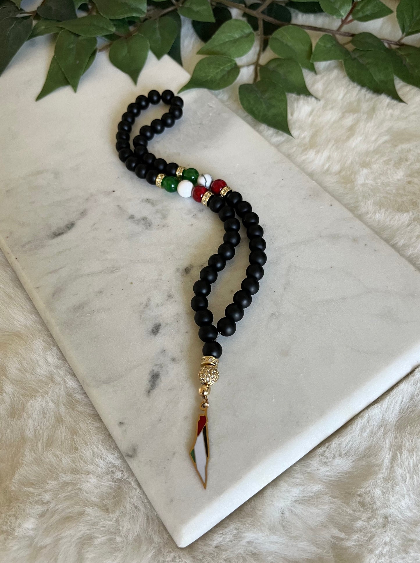 Tasbih - 50 Beads - Matte Black - Palestine Flag