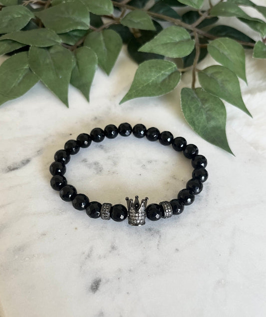 Black Agate Tall King Crown Bracelet