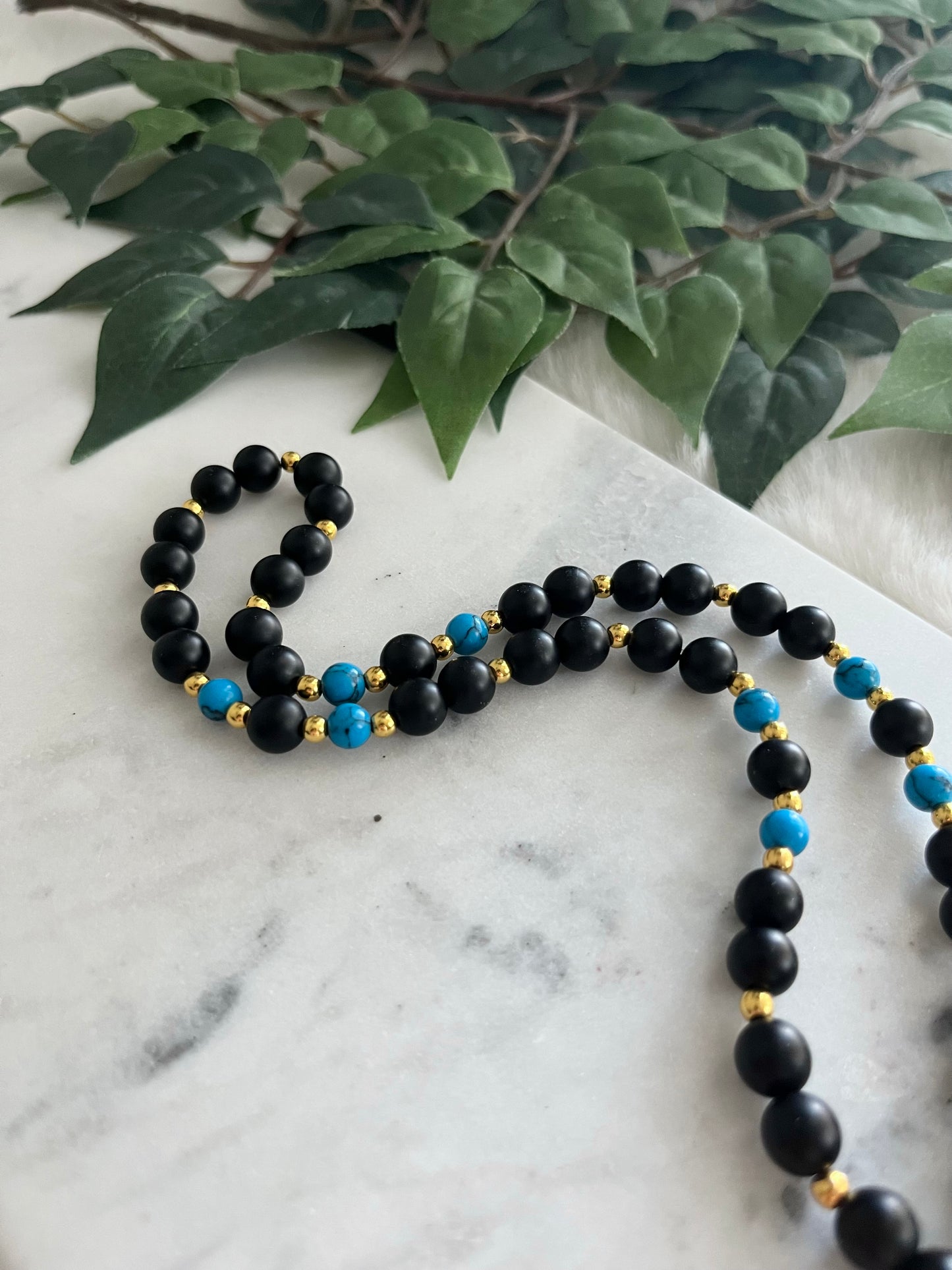 Tasbih - 48 Beads - Matte Black & Marble Blue - Ayatul Kursi