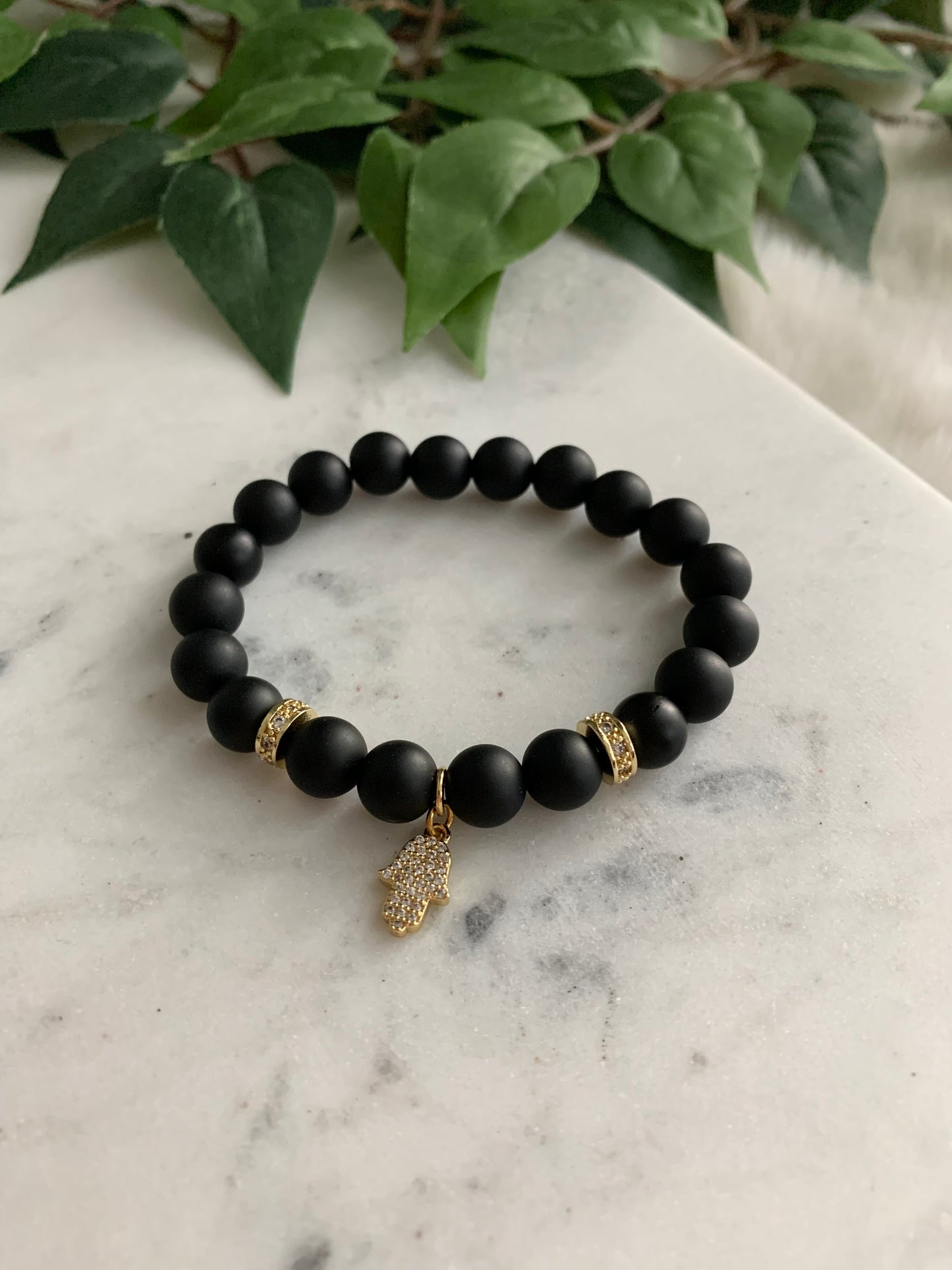 Matte Black Hamsa Hand Bracelet