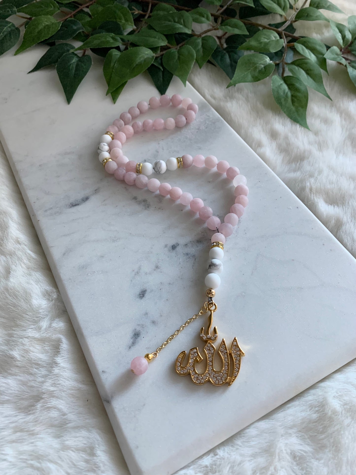 Tasbih - 50 Beads - Matte Rose Quartz - Allah Pendant